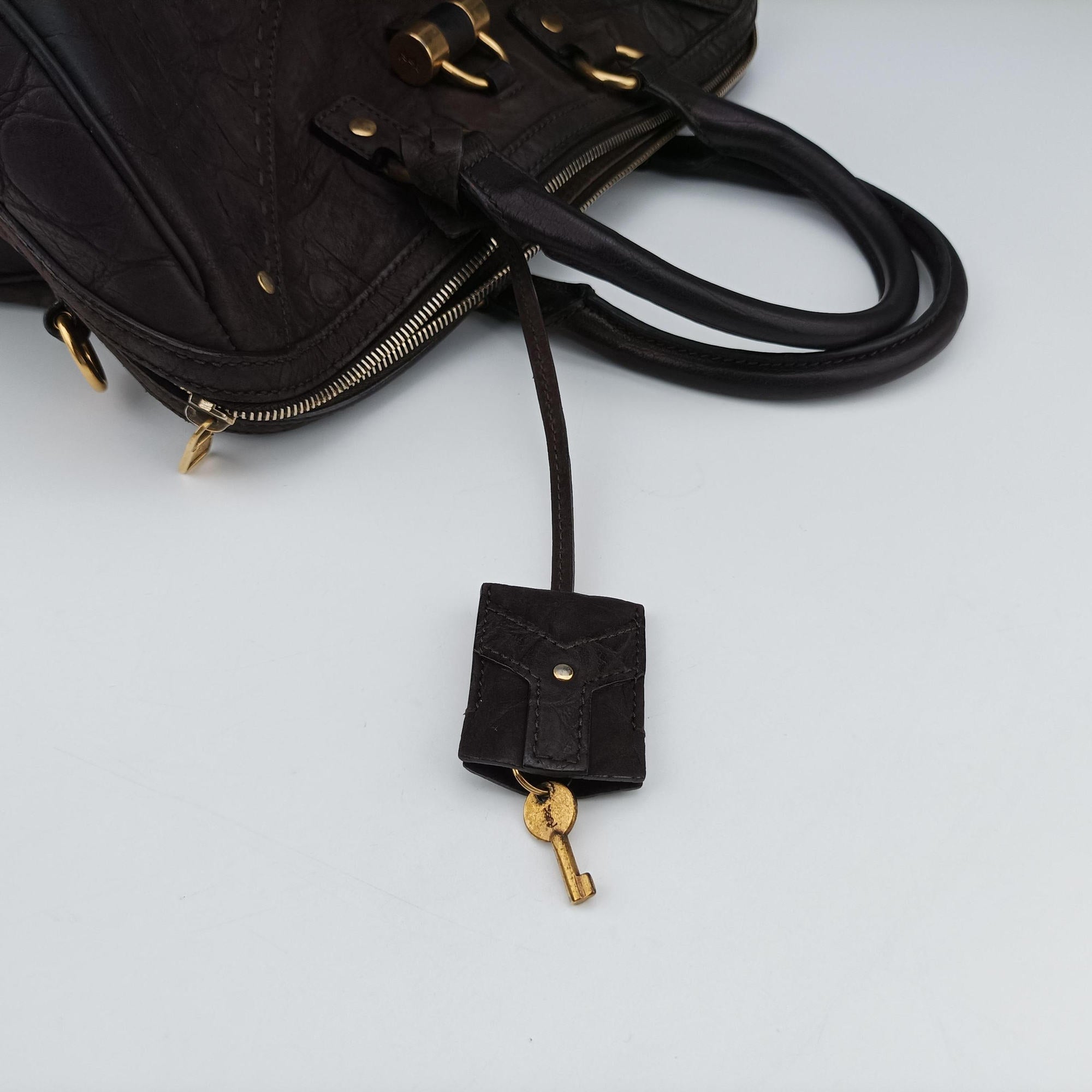 Pre-owned Yves Saint Laurent Muse Brown Embossed Leather 297966 shoulderbag | stylenewstar