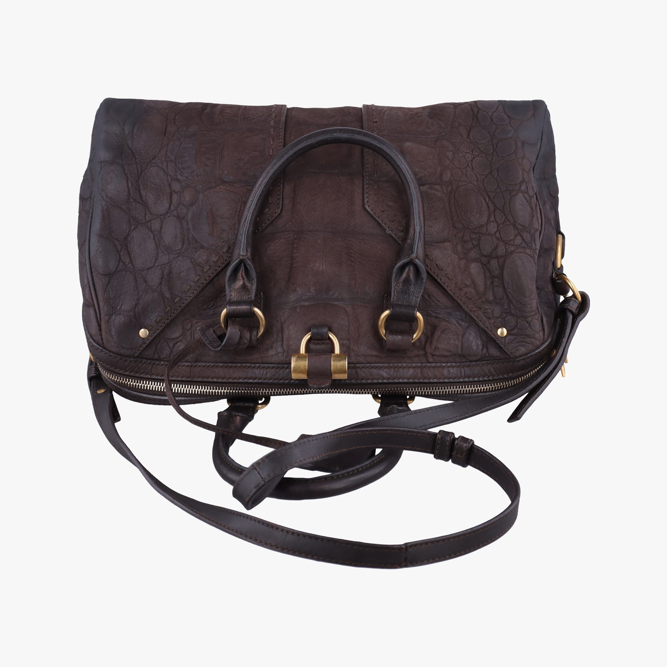 Pre-owned Yves Saint Laurent Muse Brown Embossed Leather 297966 shoulderbag | stylenewstar