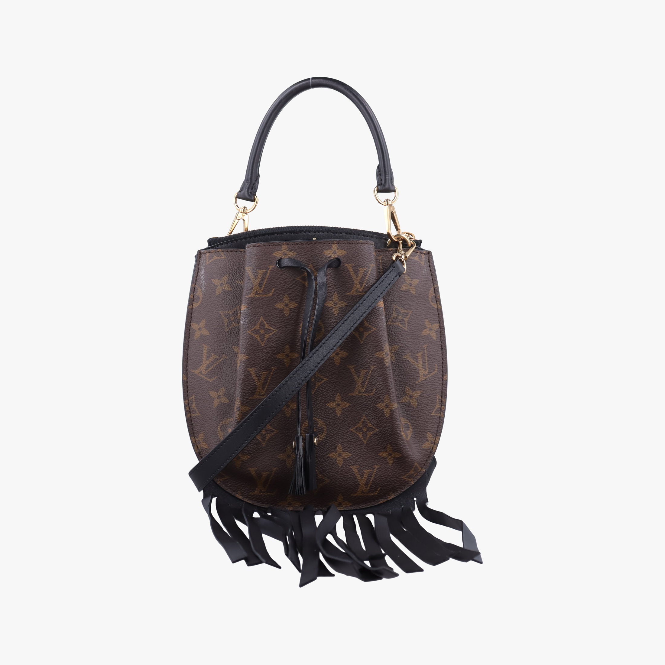 Pre-owned Louis Vuitton Fringed Noe Monogram × Black Fringe Monogram Canvas × Calf Leather M43132 shoulderbag | stylenewstar