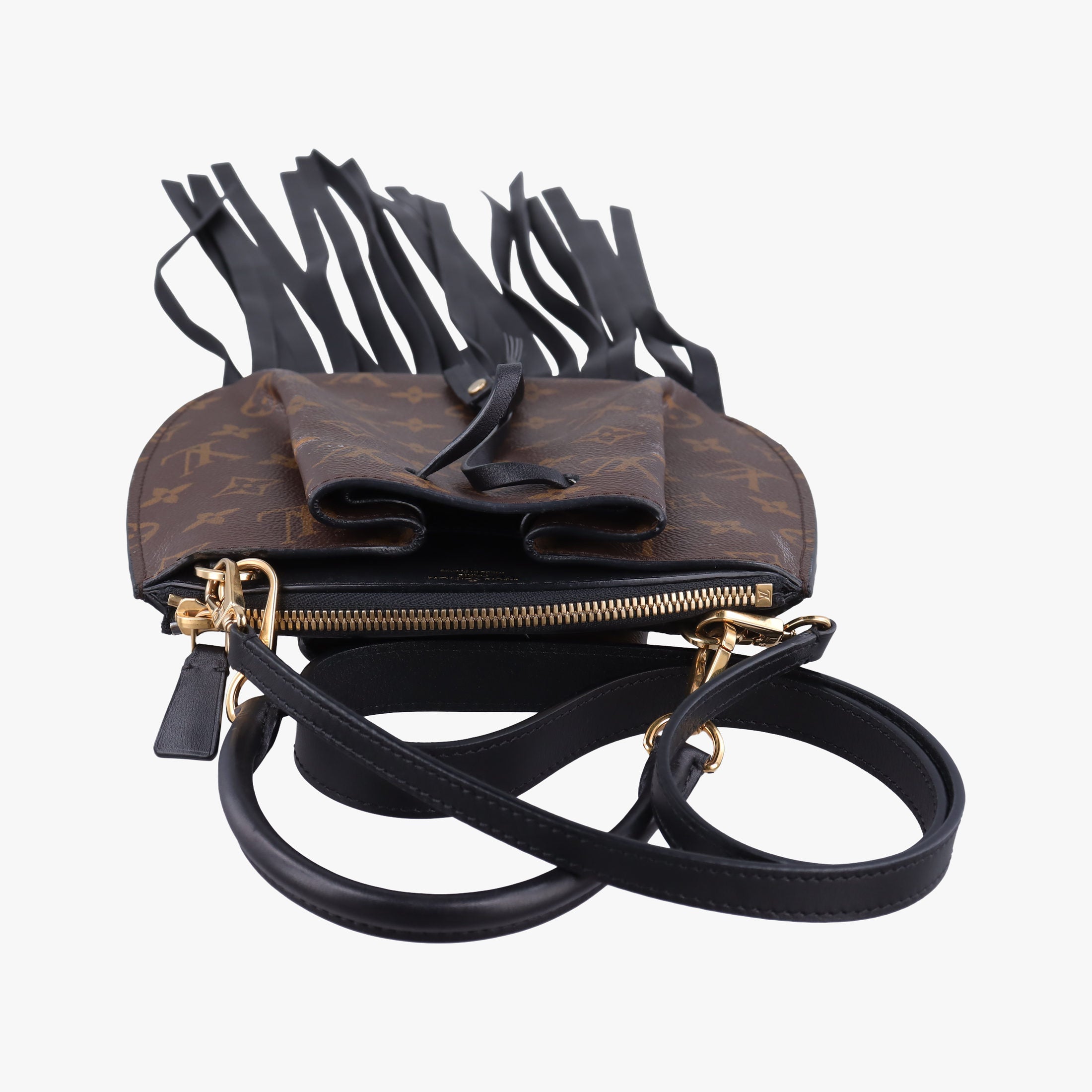 Pre-owned Louis Vuitton Fringed Noe Monogram × Black Fringe Monogram Canvas × Calf Leather M43132 shoulderbag | stylenewstar
