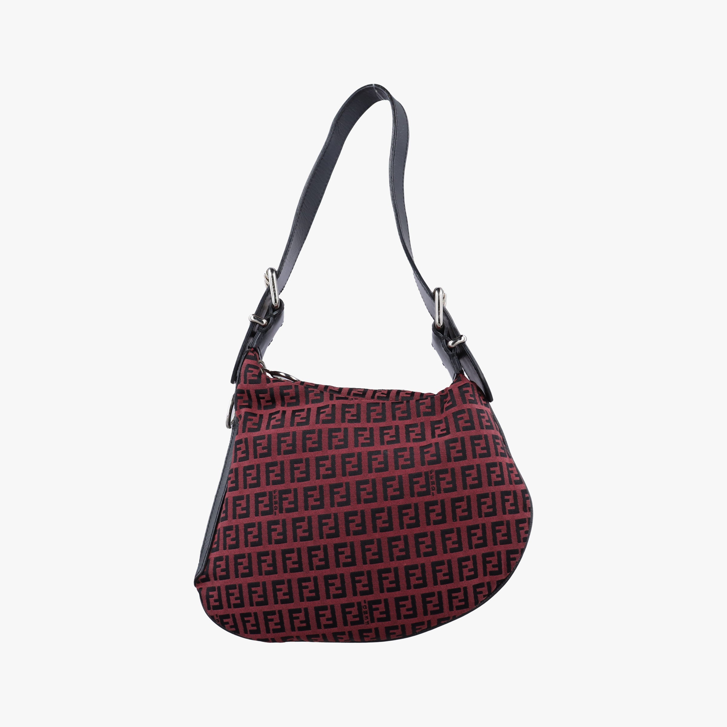 Pre-owned Fendi Oyster Zucchino Bordeaux × Black Jacquard Canvas × Leather 831660 shoulderbag | stylenewstar