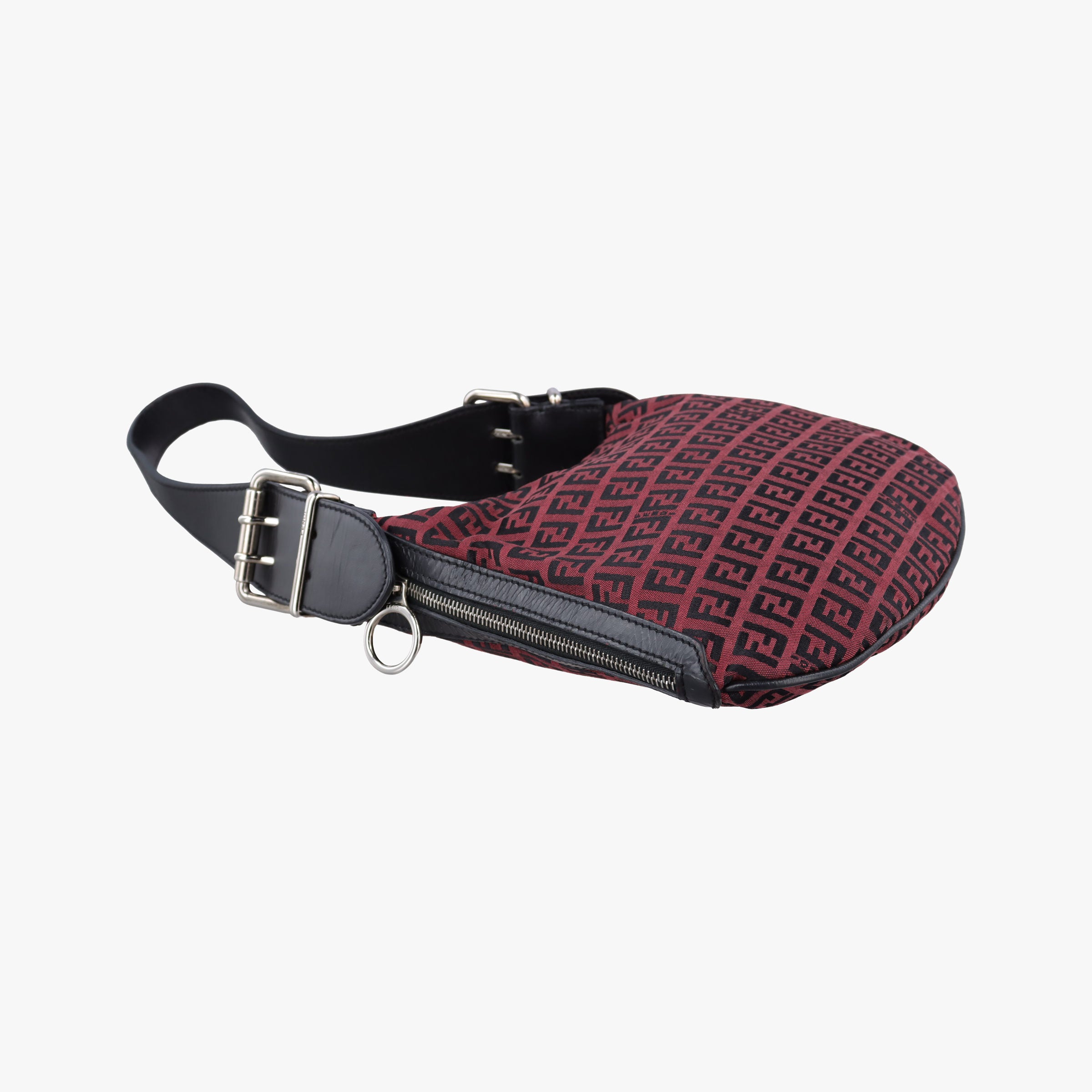 Pre-owned Fendi Oyster Zucchino Bordeaux × Black Jacquard Canvas × Leather 831660 shoulderbag | stylenewstar
