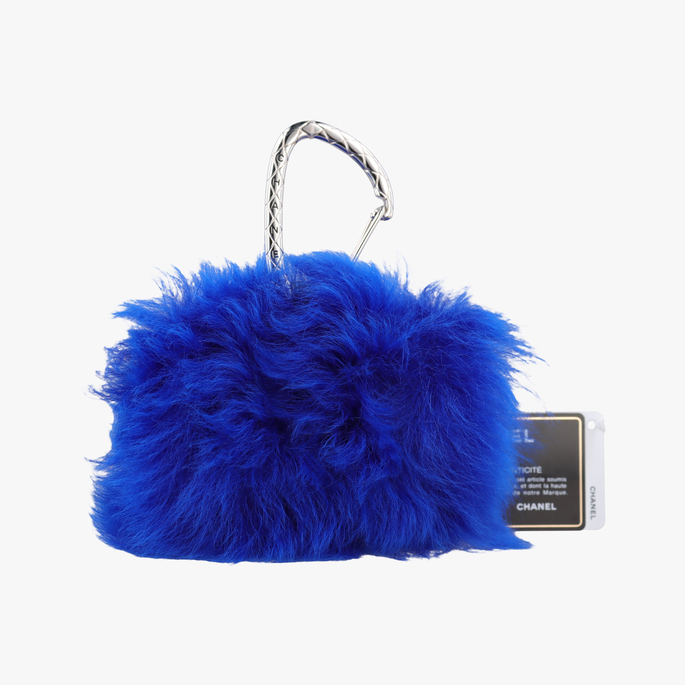 Vintage Chanel Shearling CC Hook Card Holder Blue wool AP2397 handbag | stylenewstar