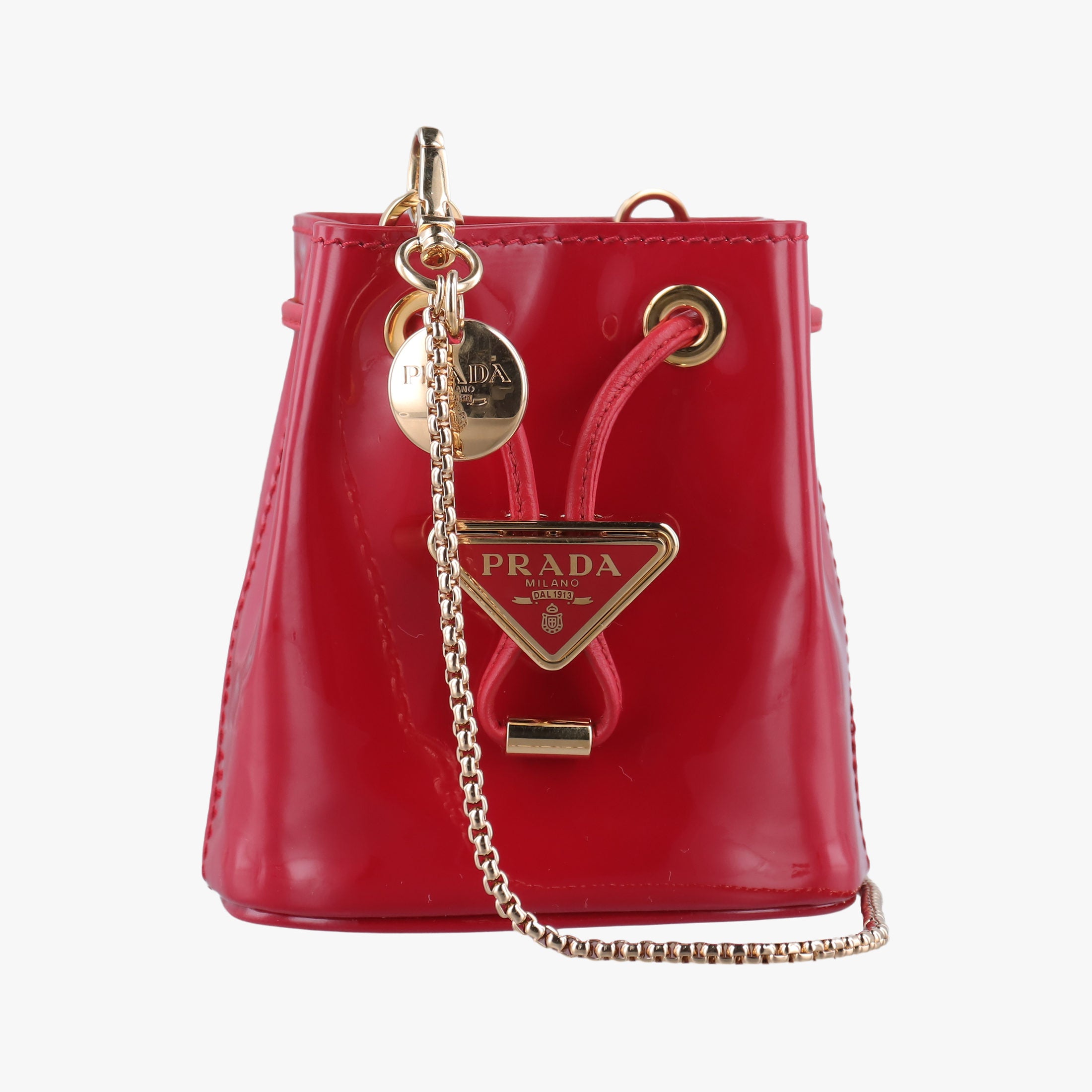 Pre-owned Prada Mini Drawstring Red Enamel 1NR016 shoulderbag | stylenewstar