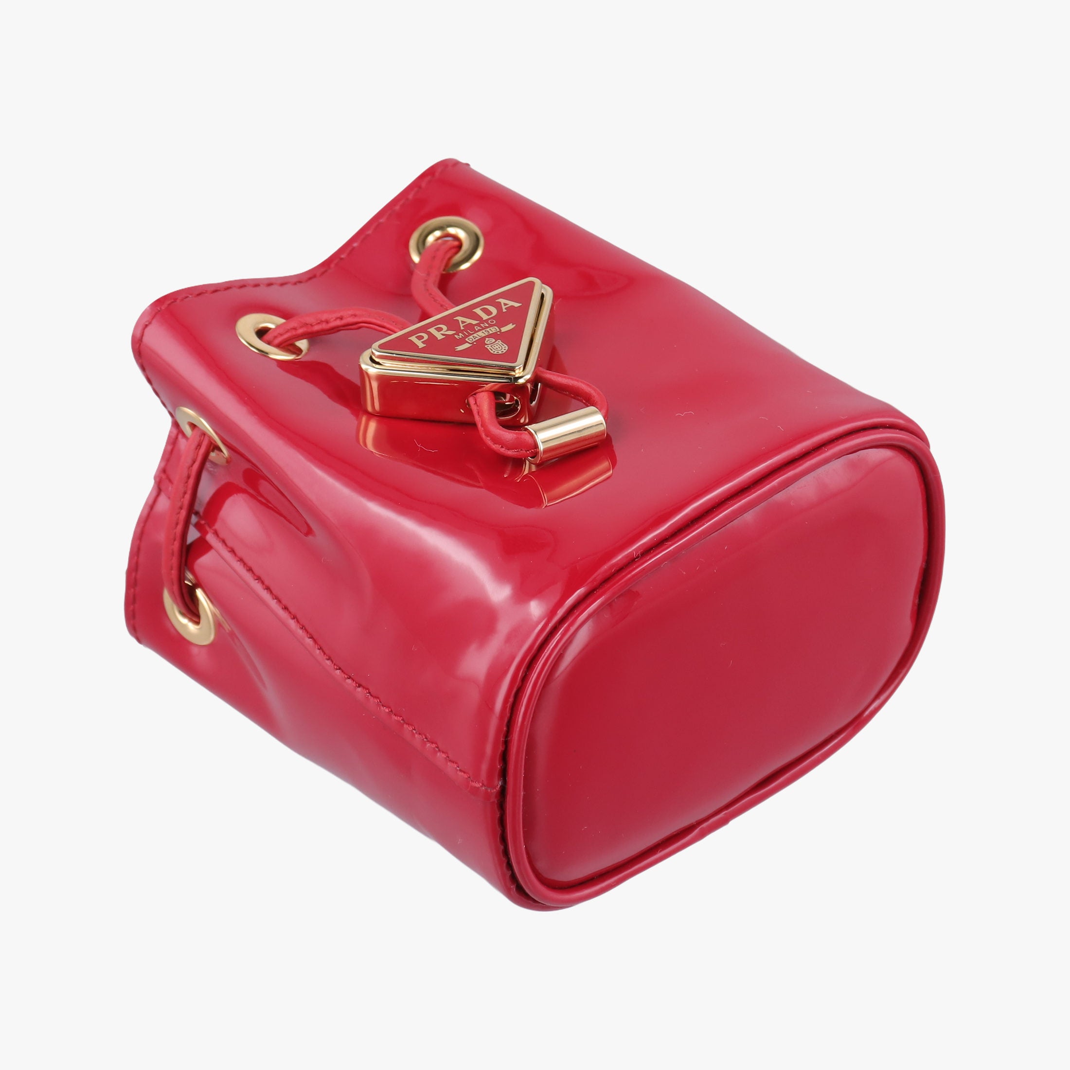 Pre-owned Prada Mini Drawstring Red Enamel 1NR016 shoulderbag | stylenewstar