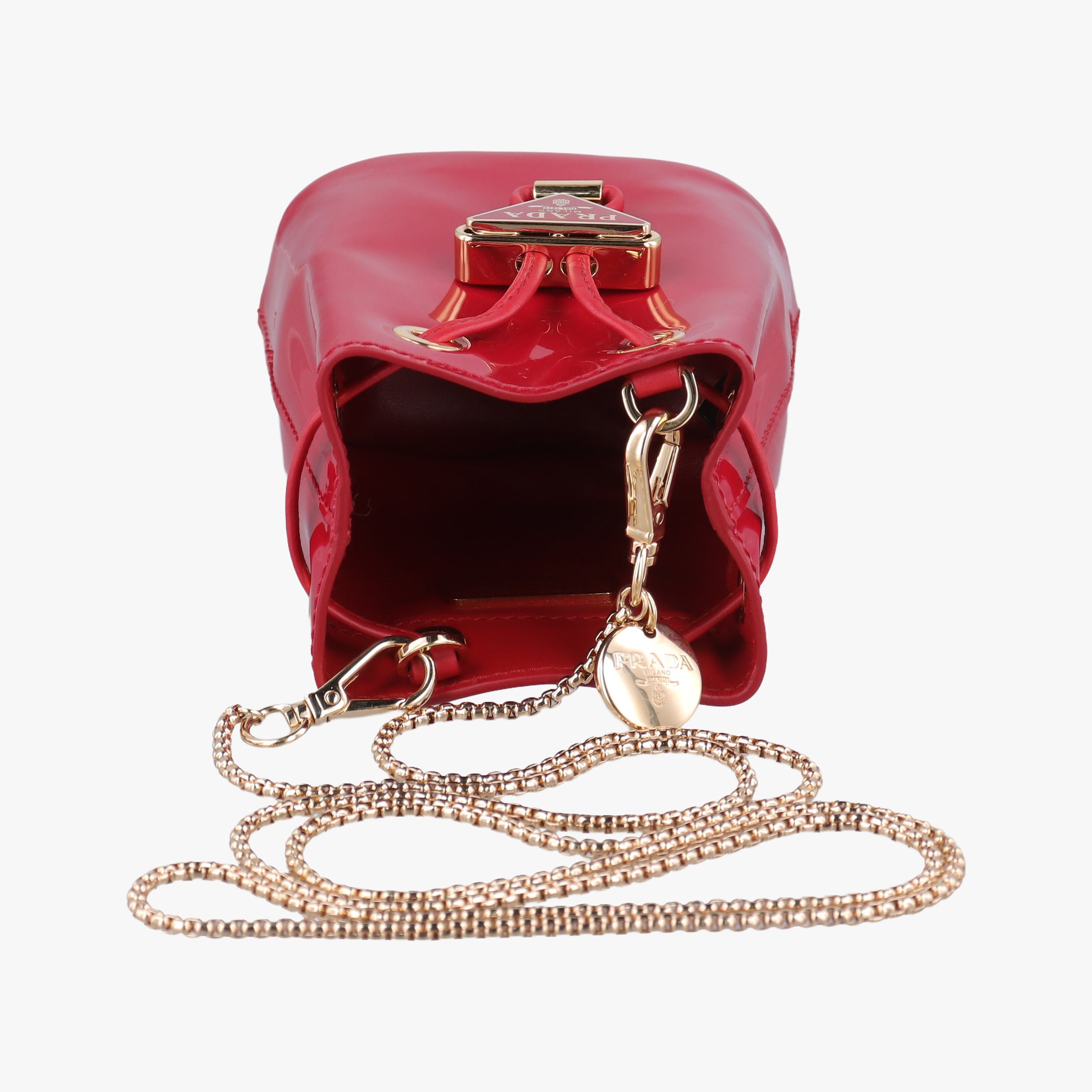 Pre-owned Prada Mini Drawstring Red Enamel 1NR016 shoulderbag | stylenewstar