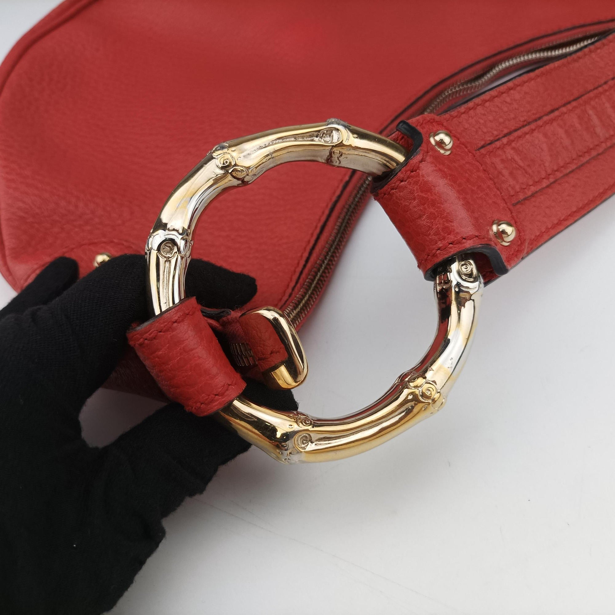 Vintage Gucci Bamboo Ring Hobo Red Leather 211519 handbag | stylenewstar