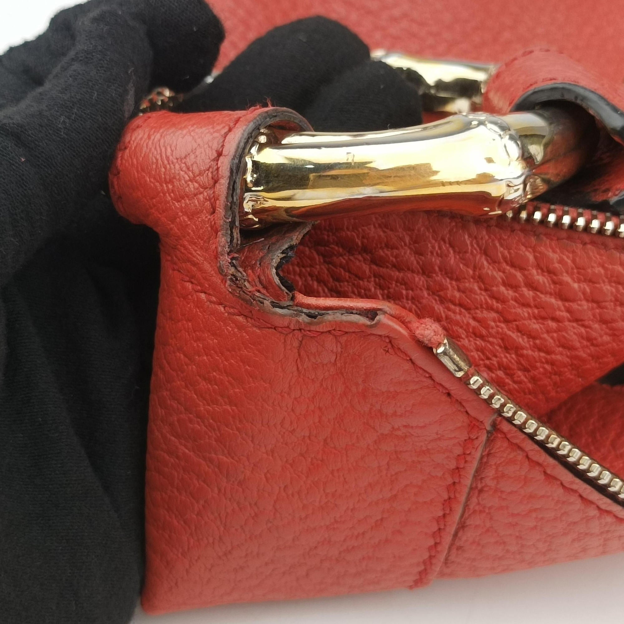 Vintage Gucci Bamboo Ring Hobo Red Leather 211519 handbag | stylenewstar