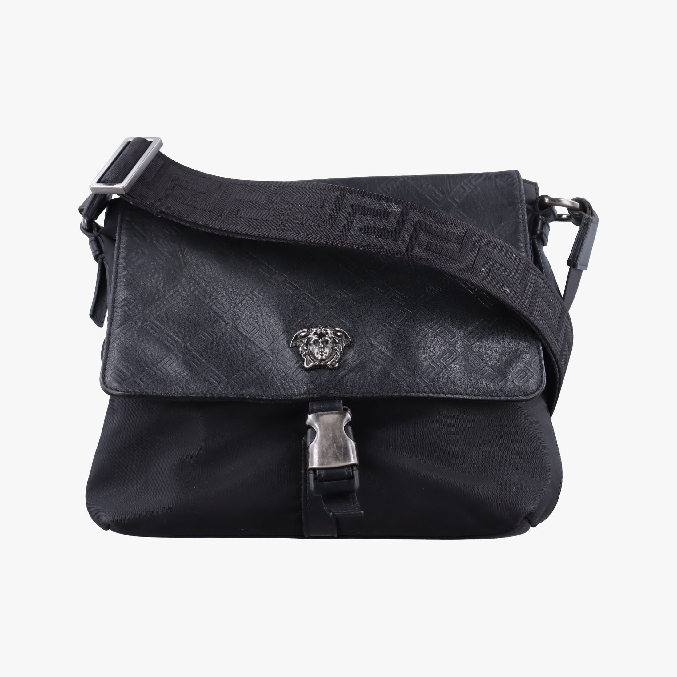 Secondhand VERSACE La Medusa Black Leather × Nylon  shoulderbag | stylenewstar