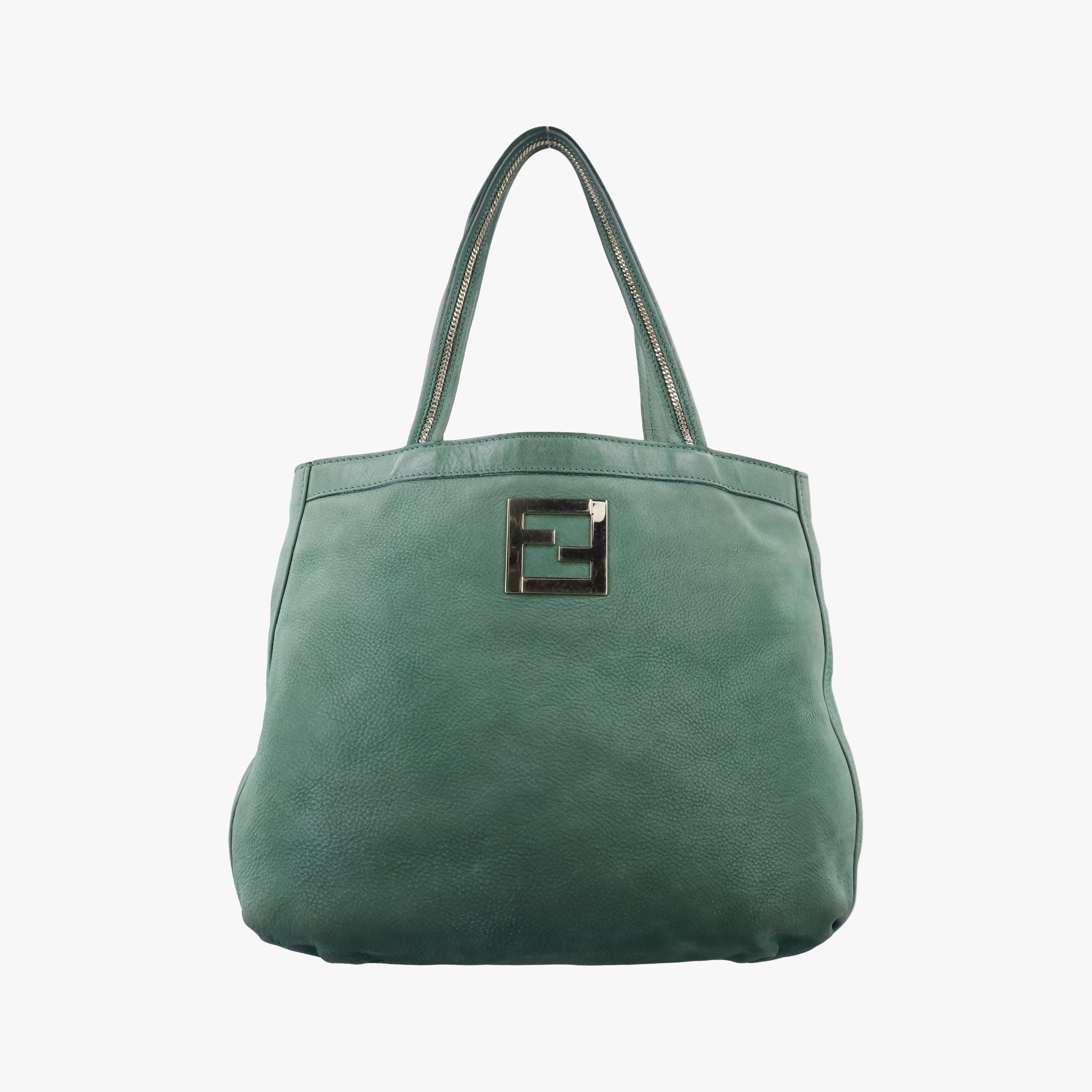 Pre-owned Fendi Mia FF Logo Emerald Green Leather 8BR615 shoulderbag | stylenewstar