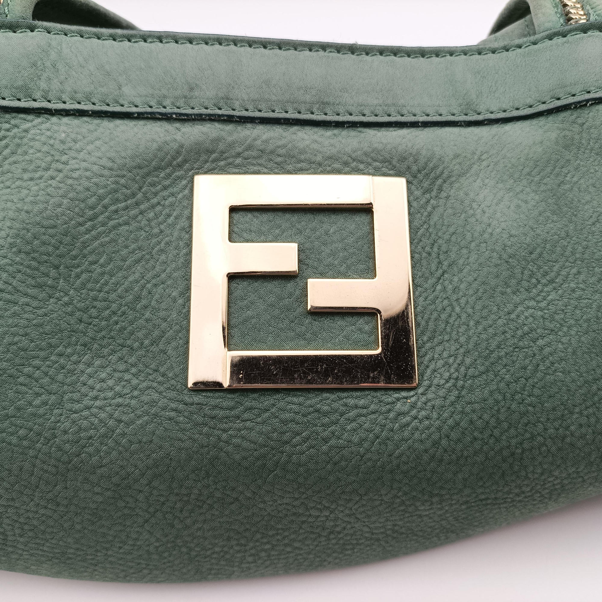 Pre-owned Fendi Mia FF Logo Emerald Green Leather 8BR615 shoulderbag | stylenewstar