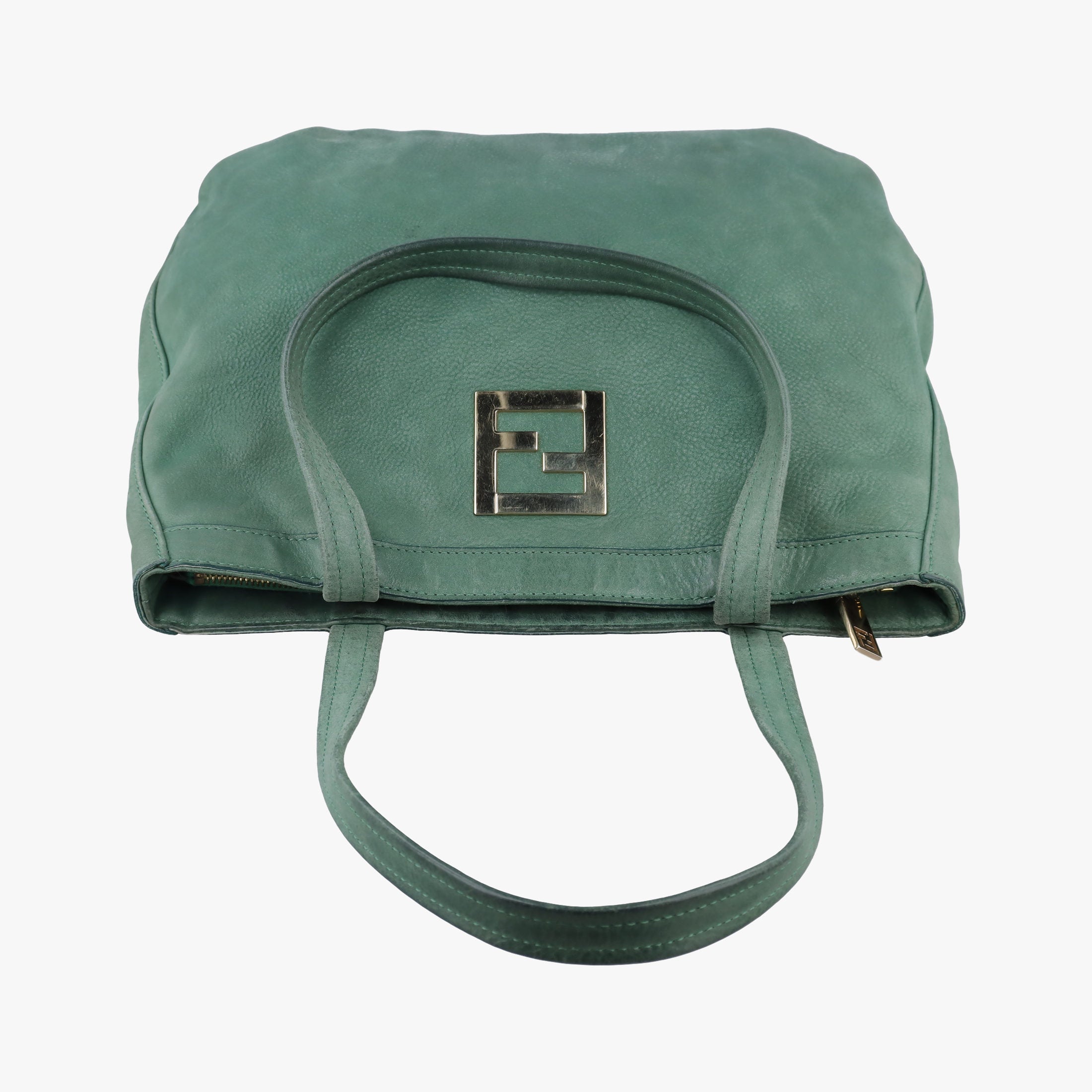 Pre-owned Fendi Mia FF Logo Emerald Green Leather 8BR615 shoulderbag | stylenewstar