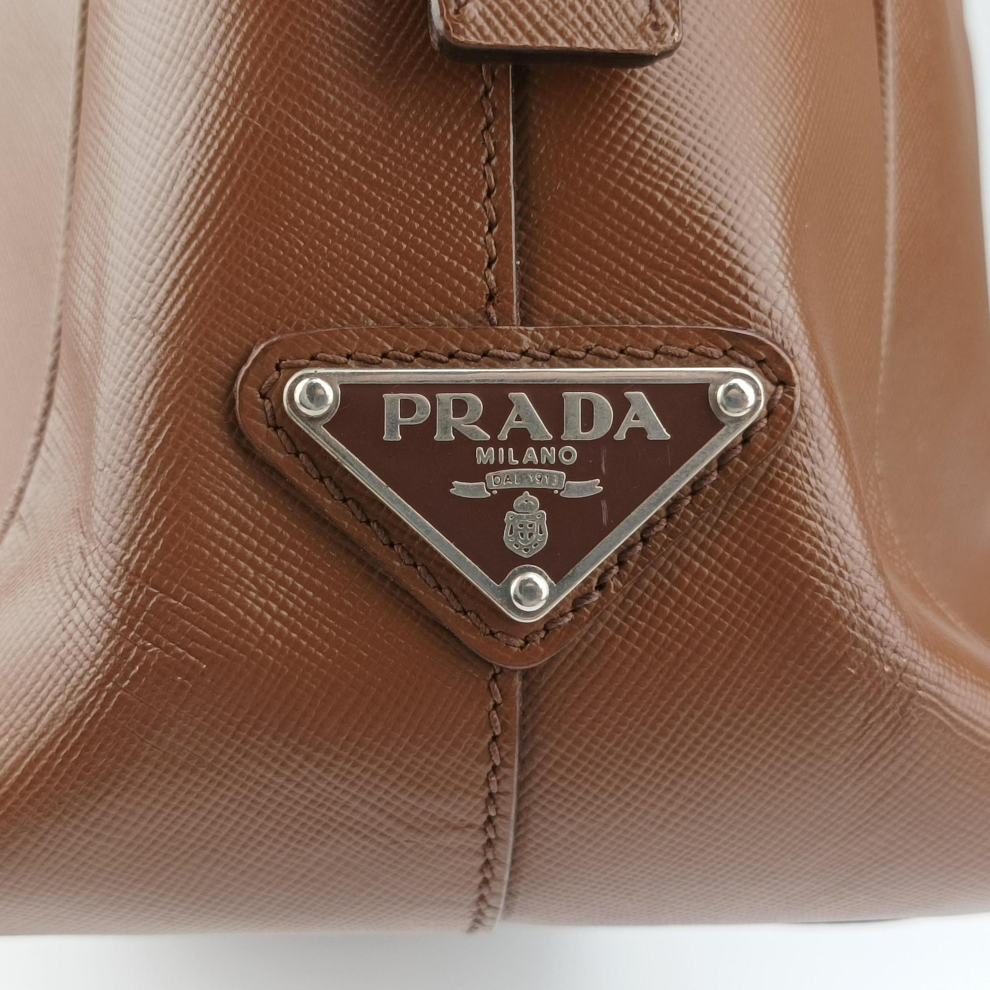 Pre-owned Prada business bag briefcase Brown SAFFIANO Leather 2VE363 handbag | stylenewstar