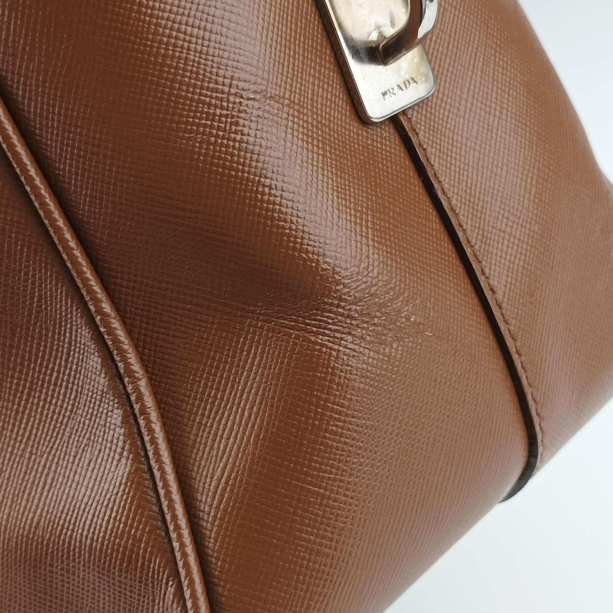 Pre-owned Prada business bag briefcase Brown SAFFIANO Leather 2VE363 handbag | stylenewstar