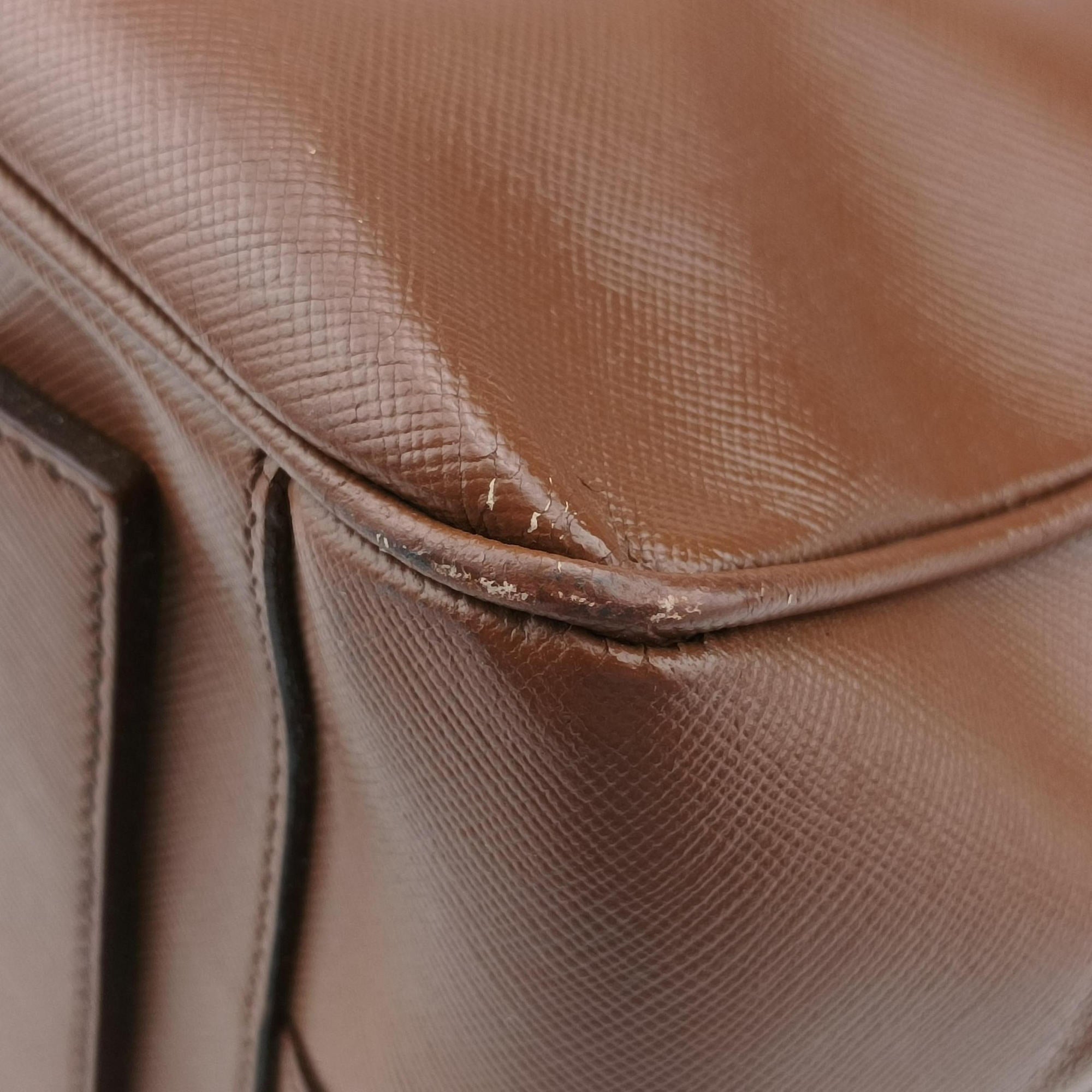 Pre-owned Prada business bag briefcase Brown SAFFIANO Leather 2VE363 handbag | stylenewstar