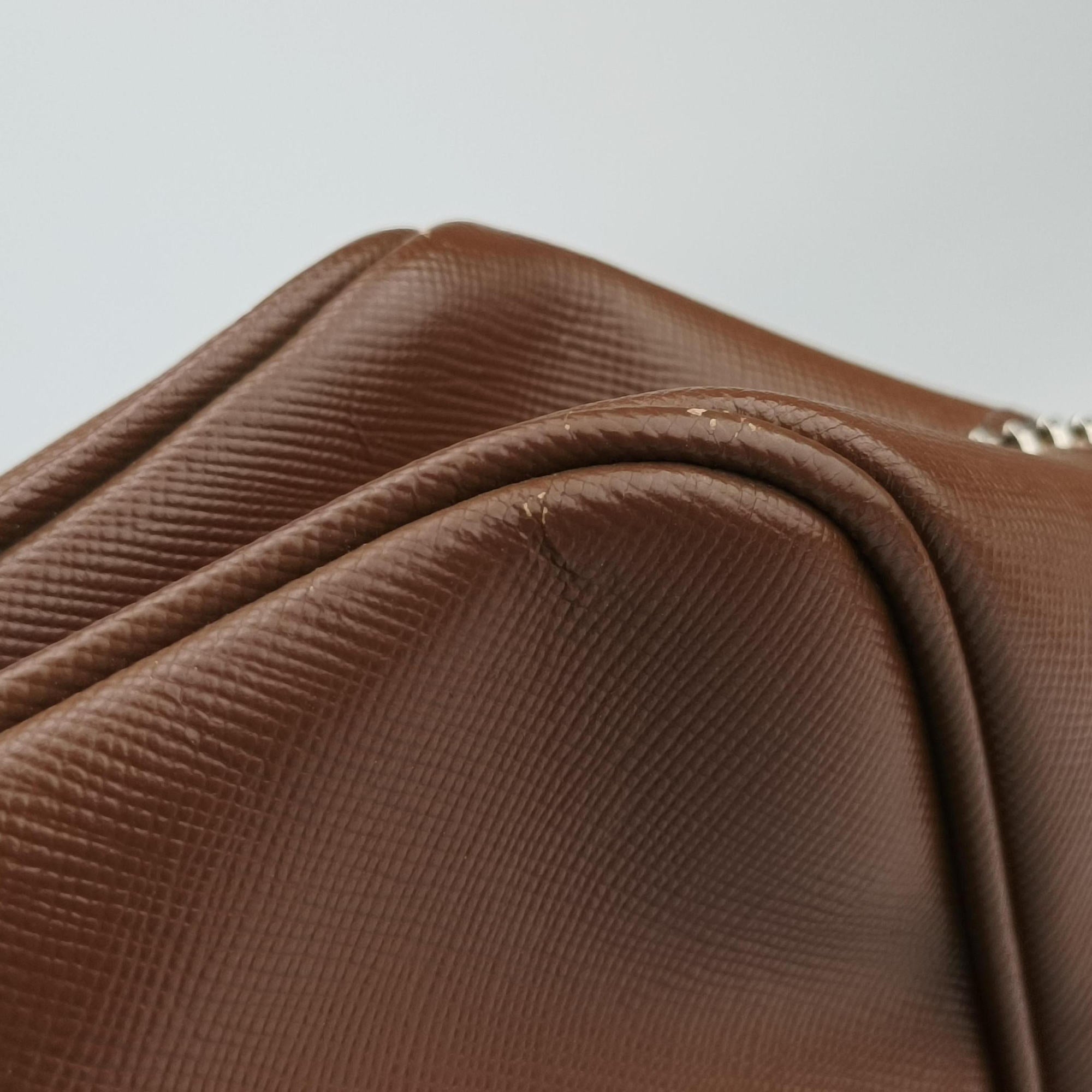 Pre-owned Prada business bag briefcase Brown SAFFIANO Leather 2VE363 handbag | stylenewstar