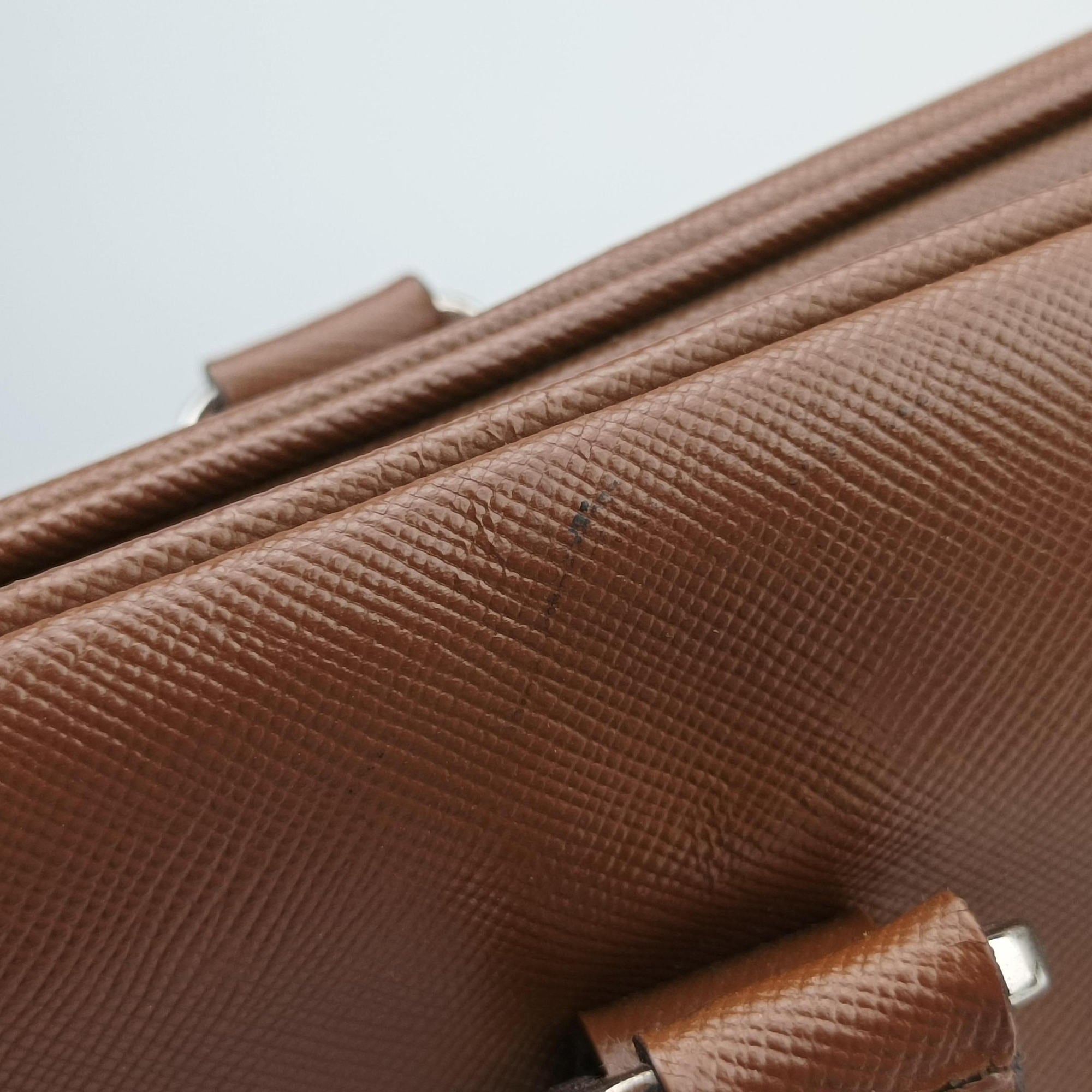 Pre-owned Prada business bag briefcase Brown SAFFIANO Leather 2VE363 handbag | stylenewstar
