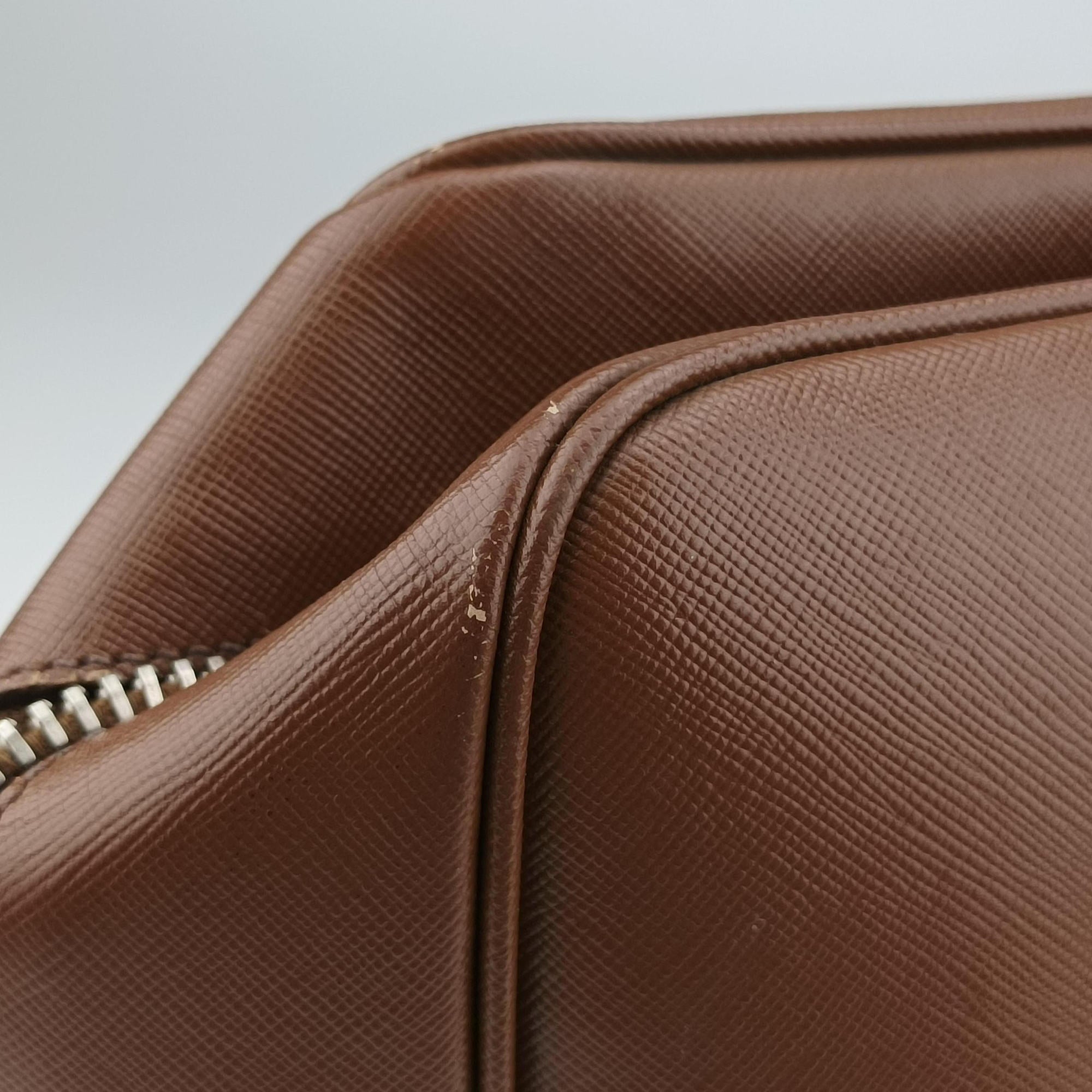Pre-owned Prada business bag briefcase Brown SAFFIANO Leather 2VE363 handbag | stylenewstar