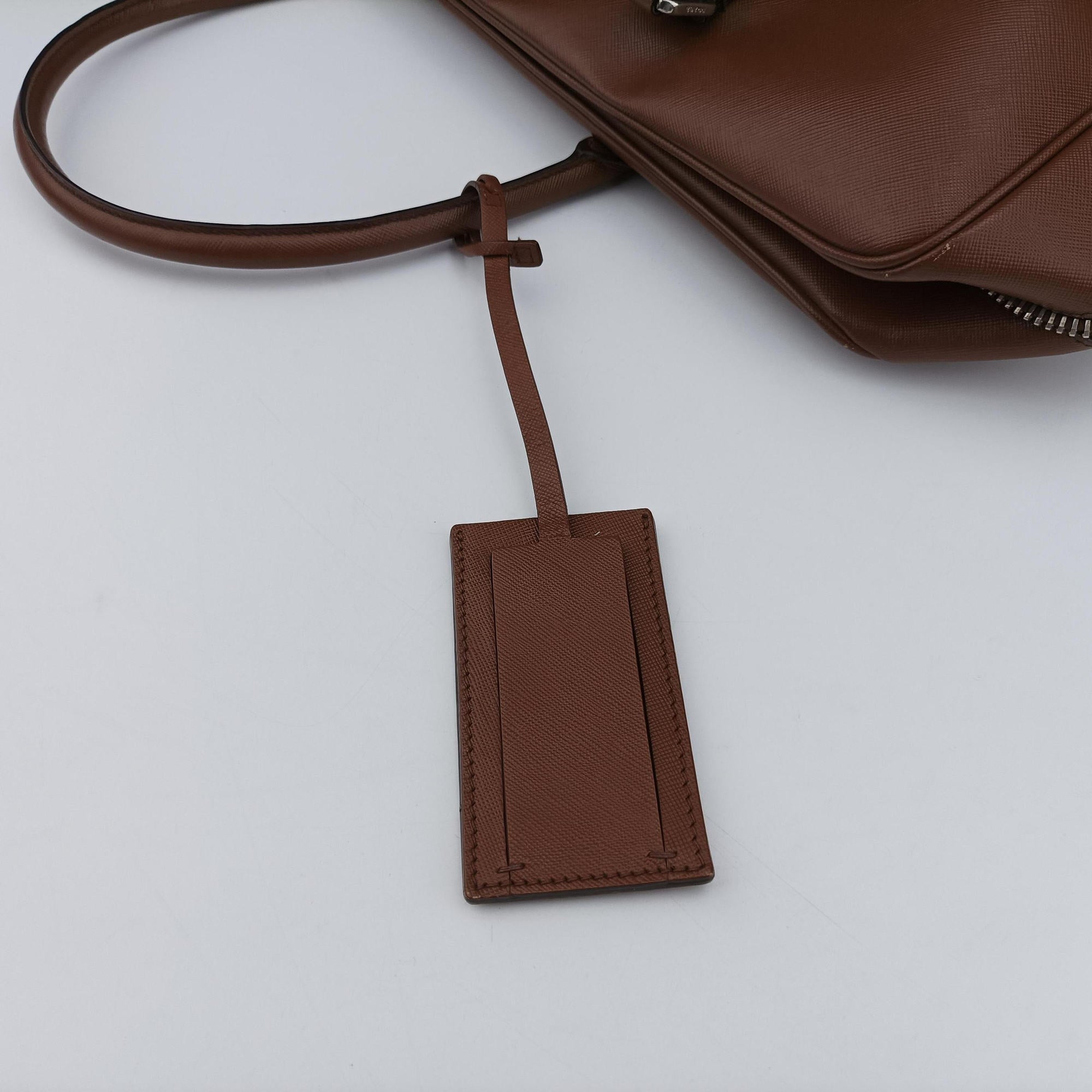 Pre-owned Prada business bag briefcase Brown SAFFIANO Leather 2VE363 handbag | stylenewstar