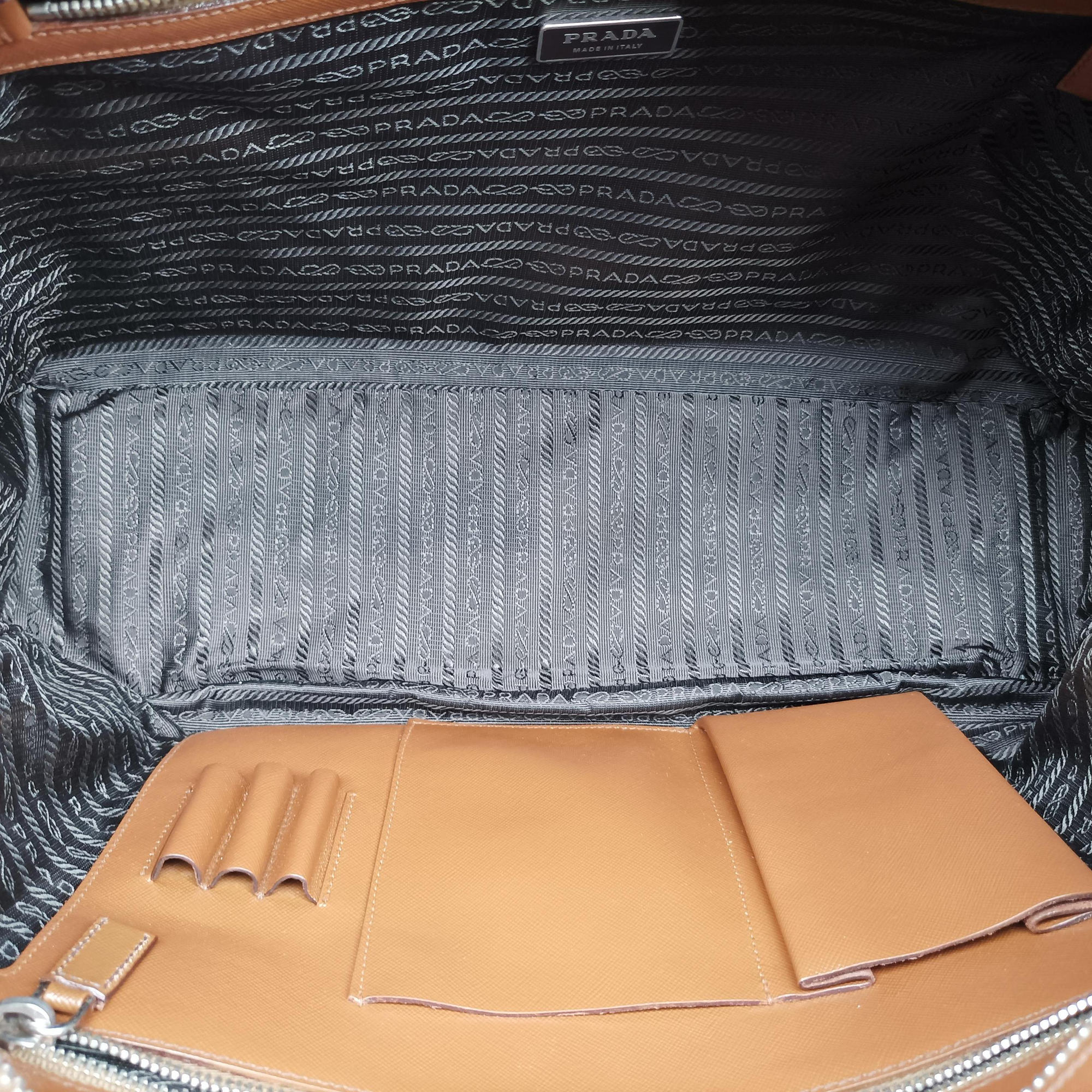 Pre-owned Prada business bag briefcase Brown SAFFIANO Leather 2VE363 handbag | stylenewstar