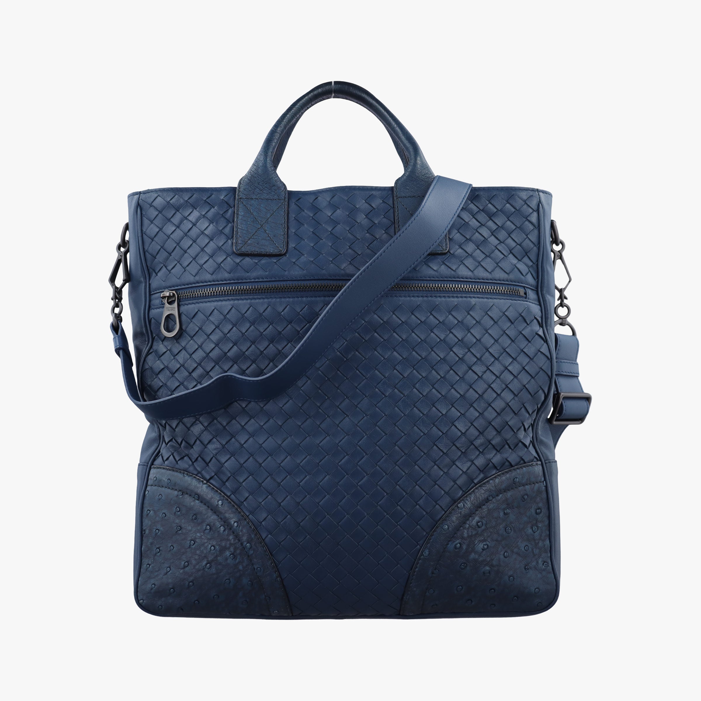 Pre-owned Bottega Veneta Intrecciato Navy Lambskin × Ostrich Leather  shoulderbag | stylenewstar