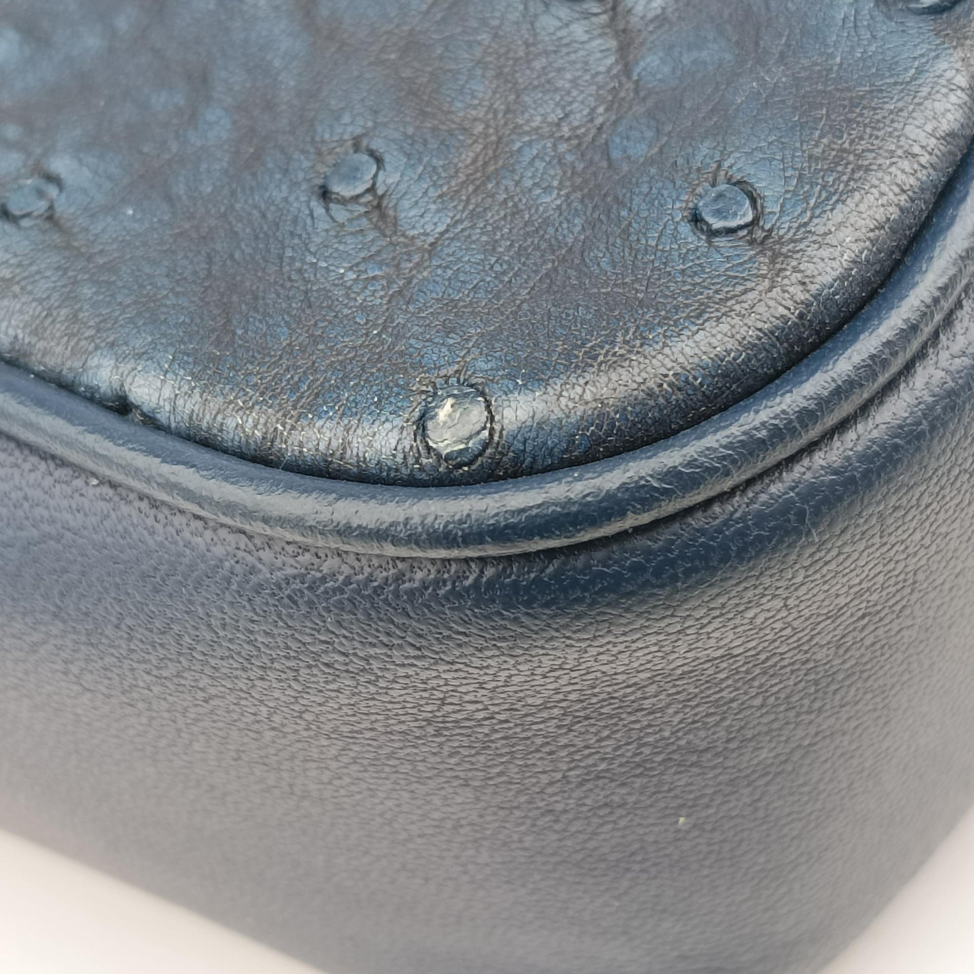 Pre-owned Bottega Veneta Intrecciato Navy Lambskin × Ostrich Leather  shoulderbag | stylenewstar