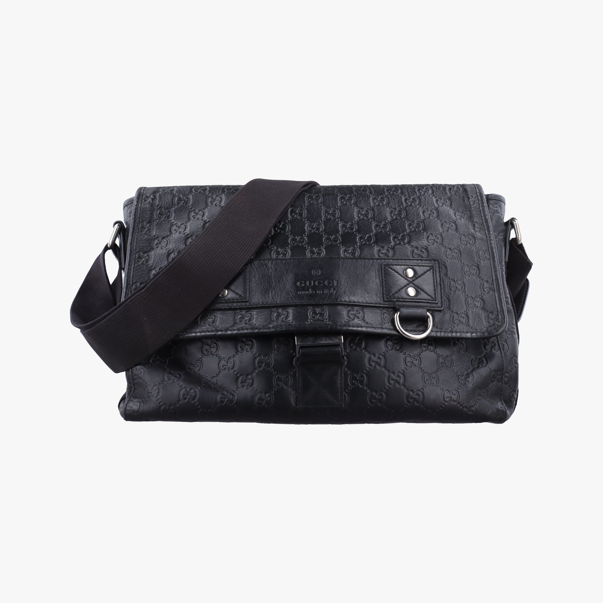 Pre-owned Gucci Guccissima Messenger Black Leather 246067 shoulderbag | stylenewstar