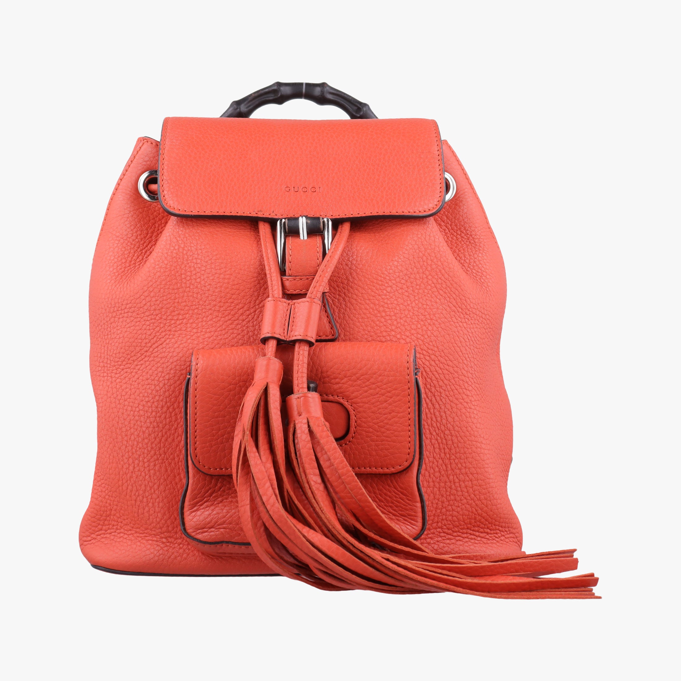 Pre-owned Gucci Bamboo fringe tassel Orange Leather 387149 backpack/rucksack | stylenewstar