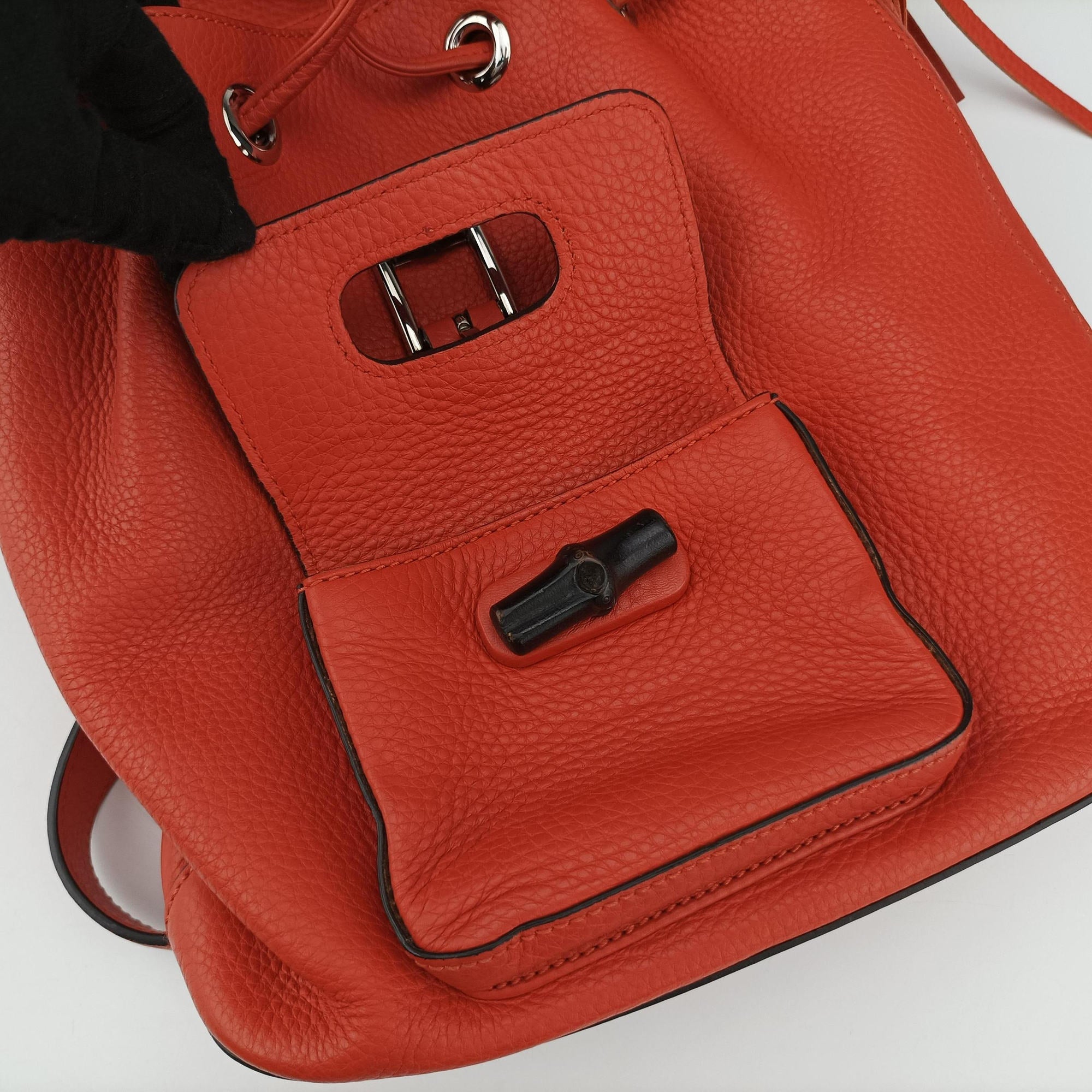 Pre-owned Gucci Bamboo fringe tassel Orange Leather 387149 backpack/rucksack | stylenewstar