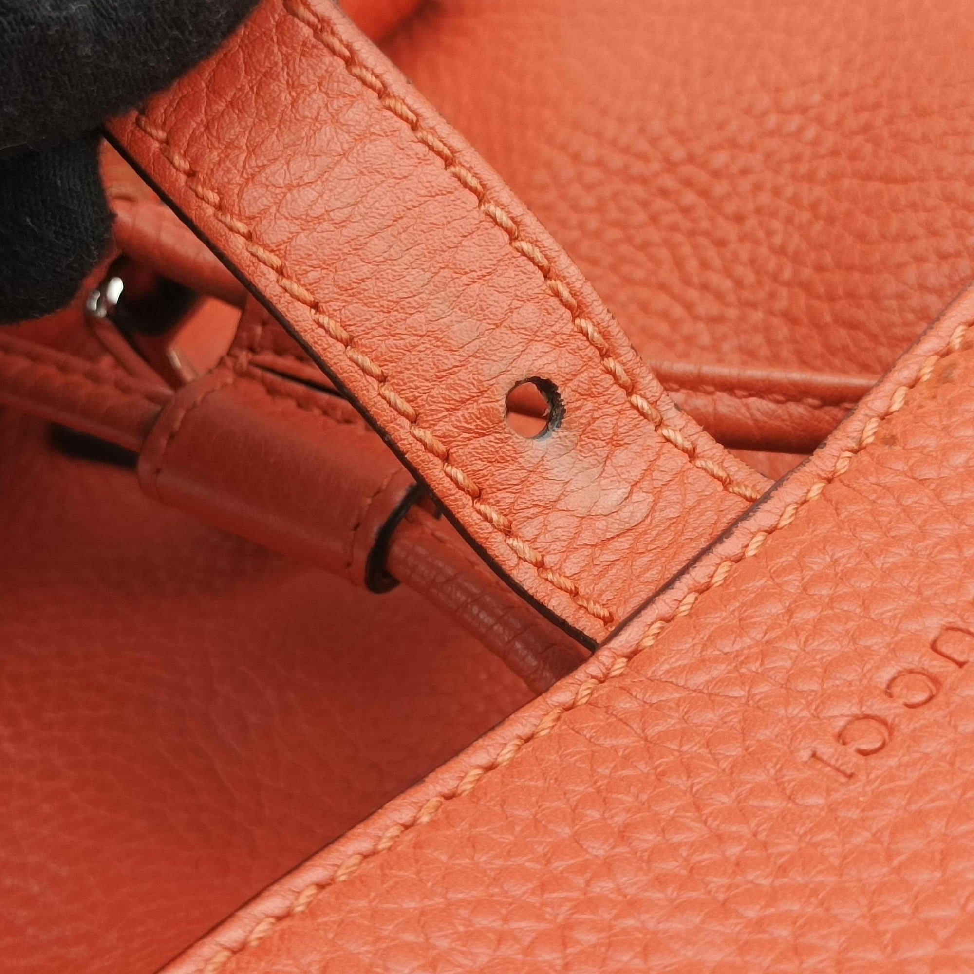 Pre-owned Gucci Bamboo fringe tassel Orange Leather 387149 backpack/rucksack | stylenewstar