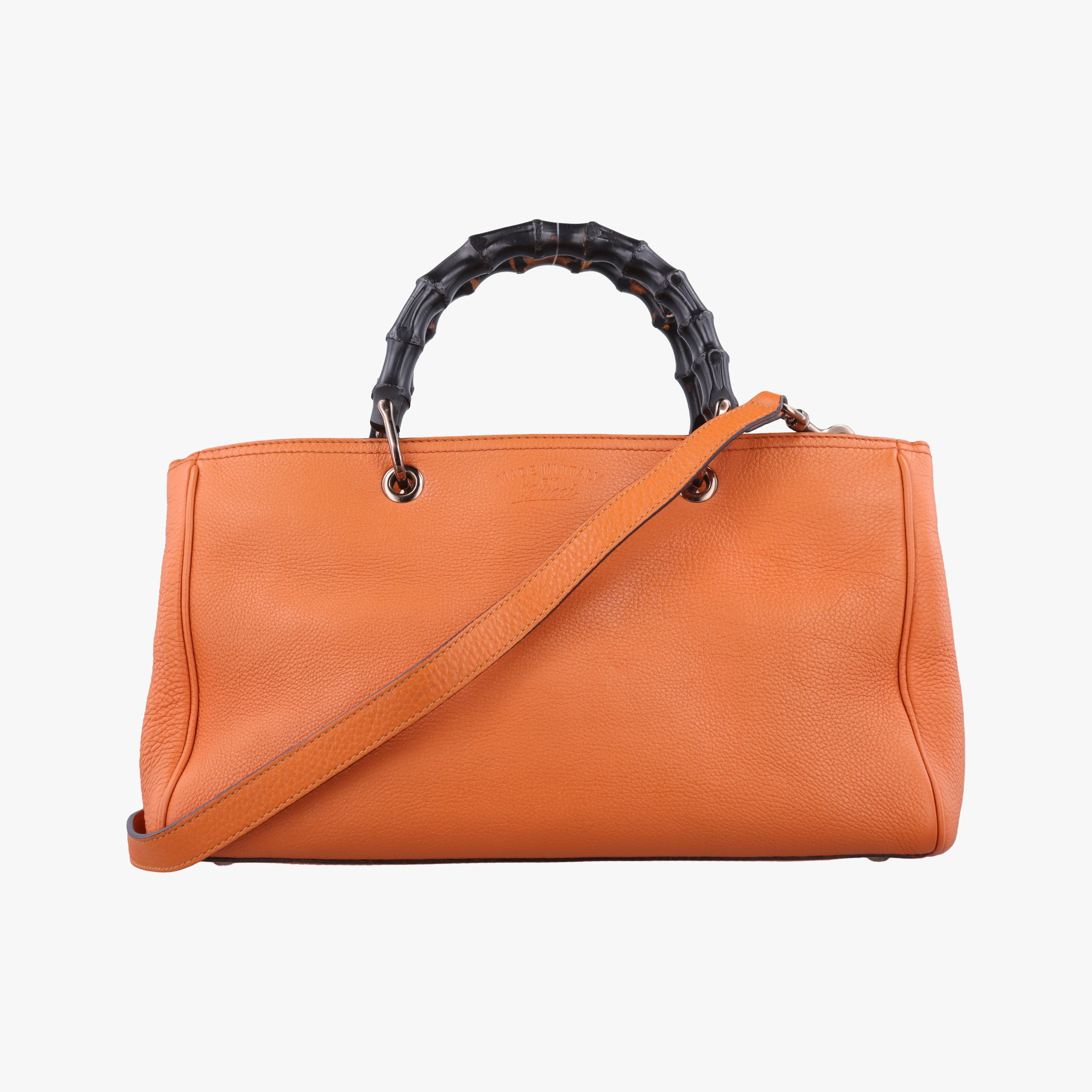 Pre-owned Gucci Bamboo Shopper Orange Leather 323660 shoulderbag | stylenewstar