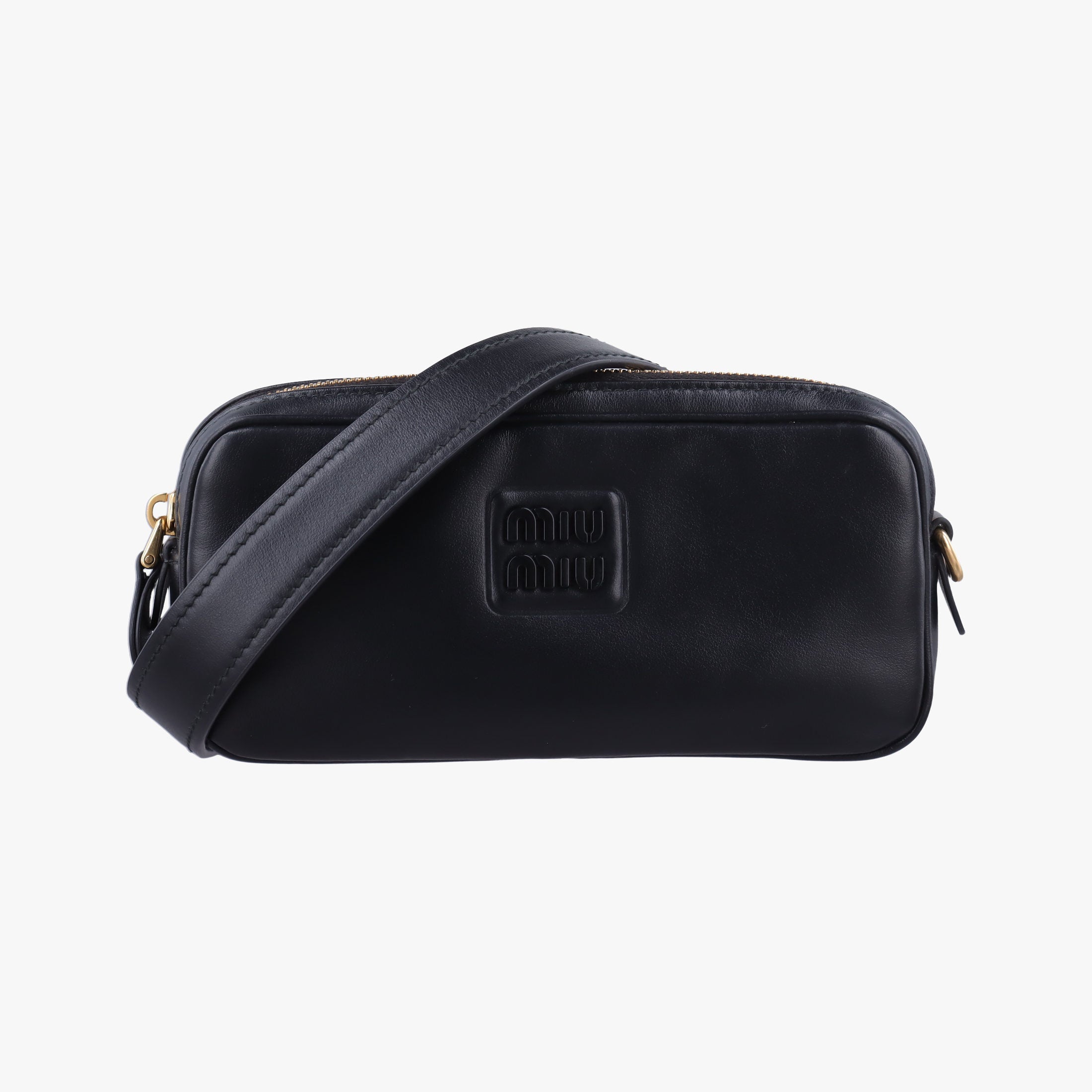 Pre-owned Miu Miu Logo belt Black leather  bum bag/waist bag | stylenewstar