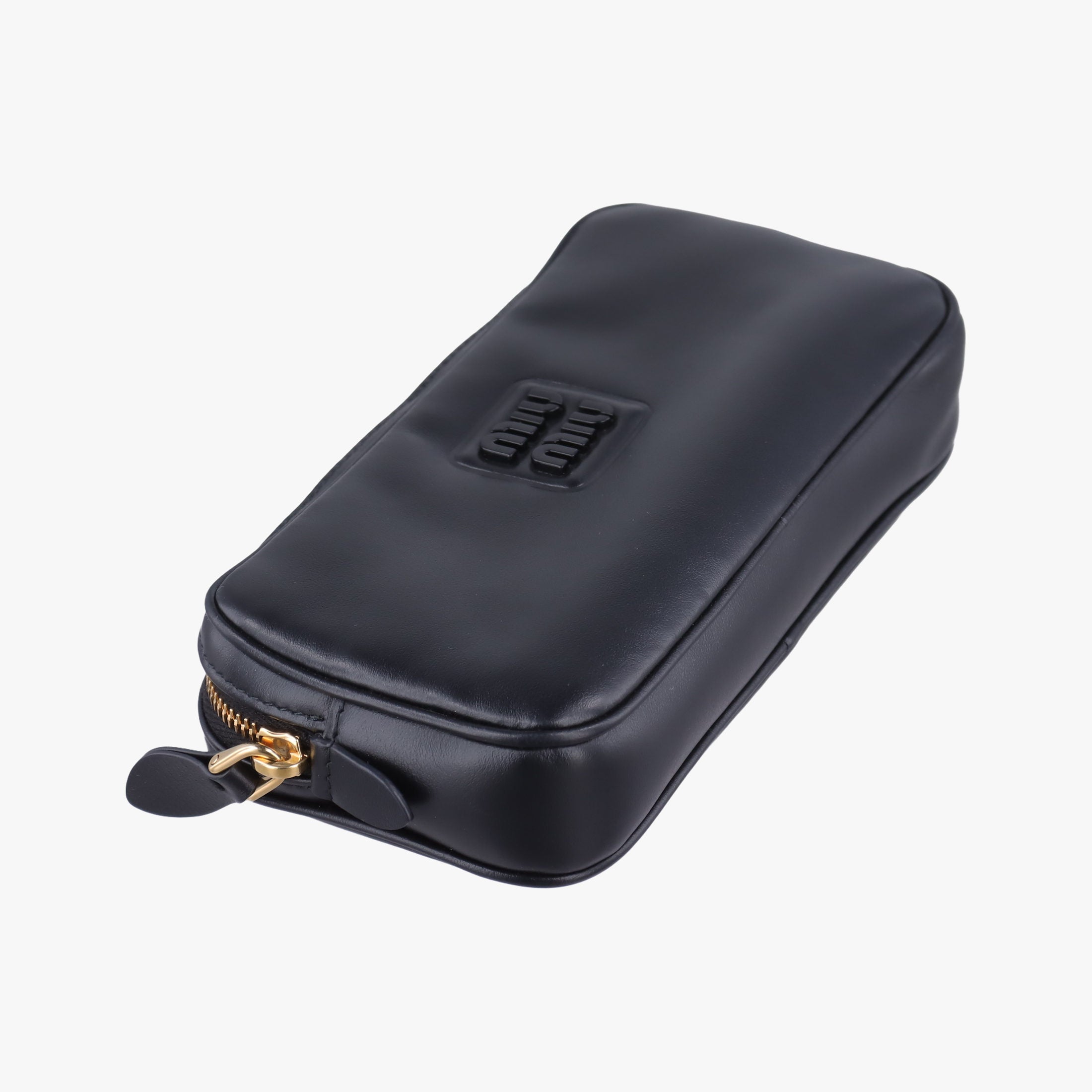 Pre-owned Miu Miu Logo belt Black leather  bum bag/waist bag | stylenewstar