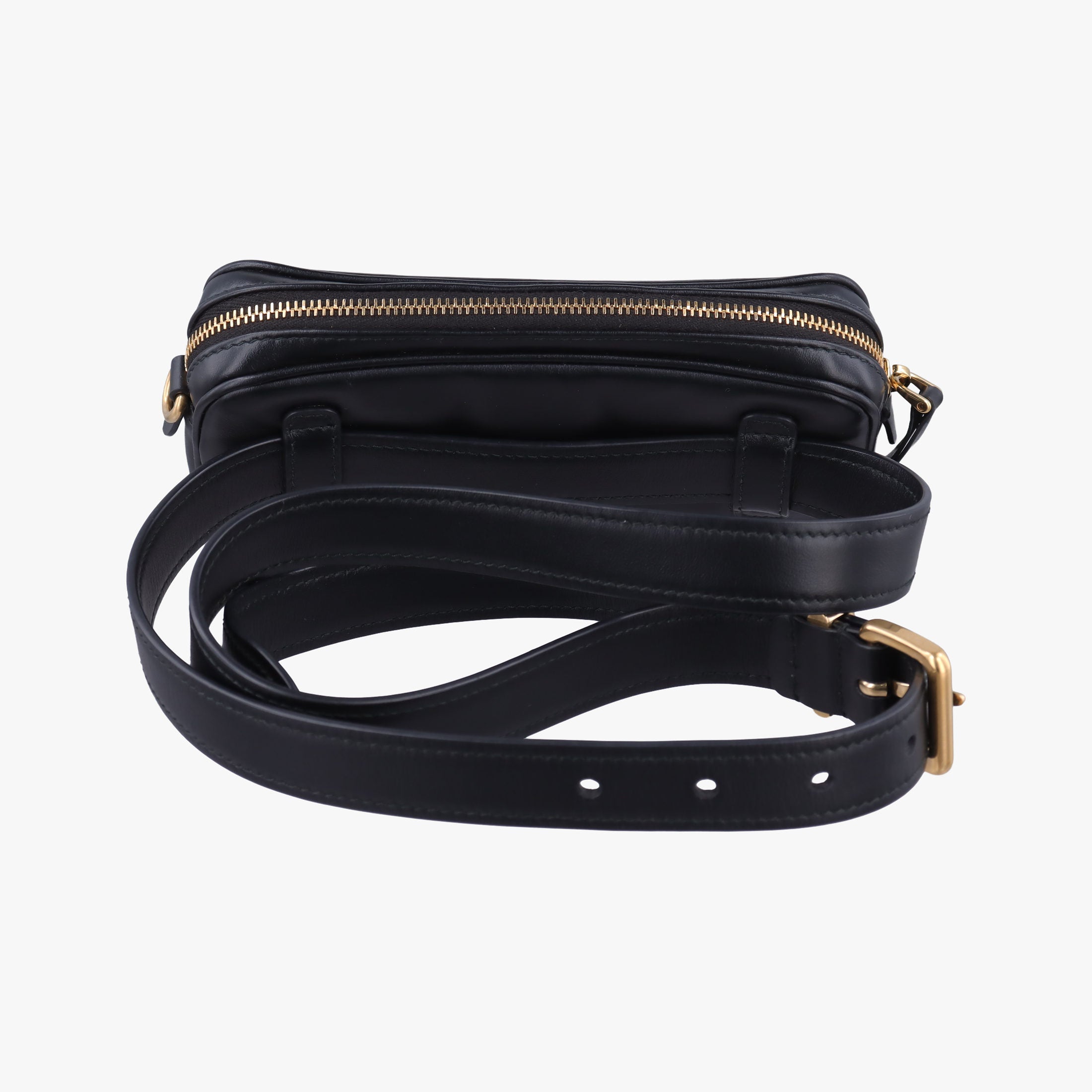 Pre-owned Miu Miu Logo belt Black leather  bum bag/waist bag | stylenewstar