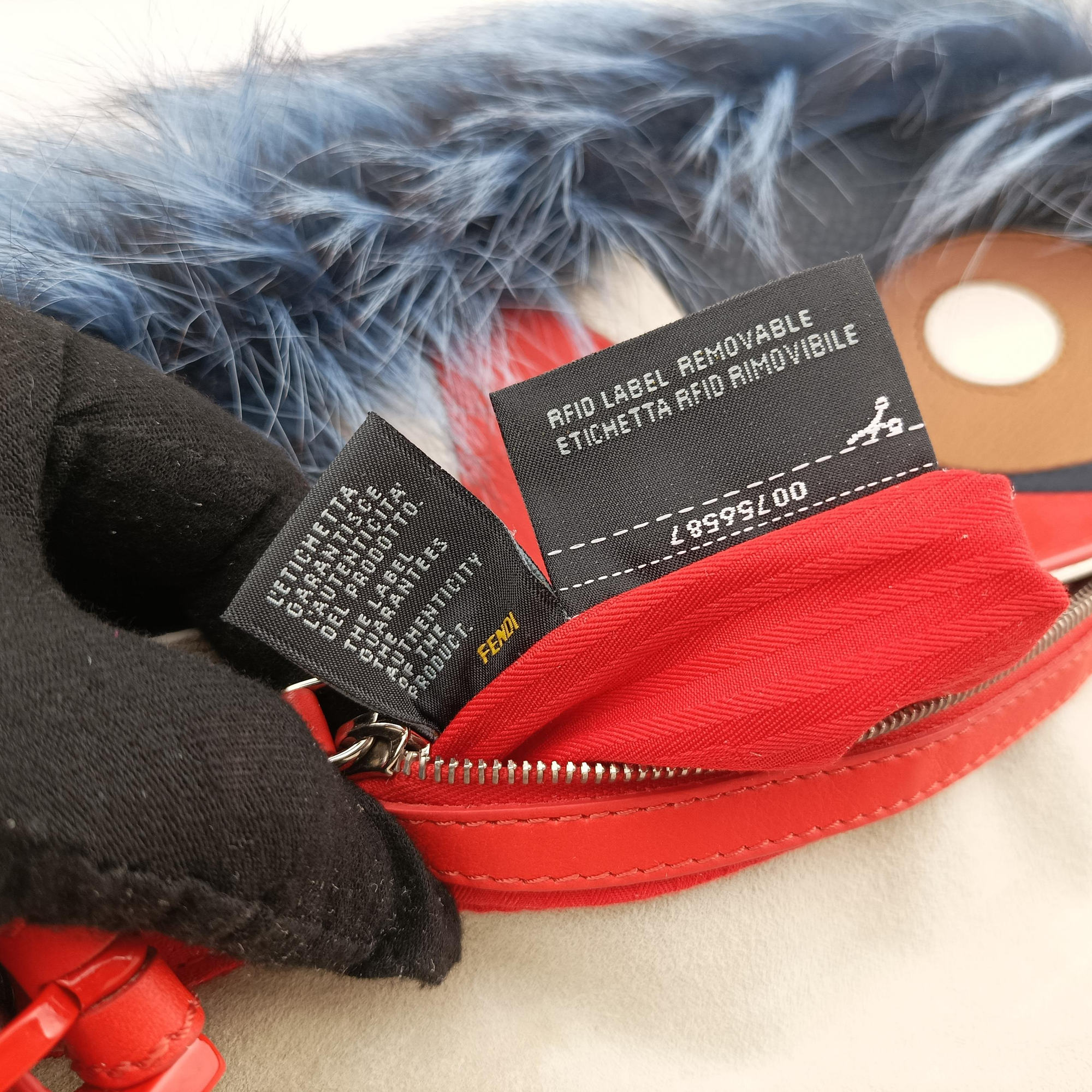 Pre-owned Fendi Bag Bugs Monster Red × Blue Calfskin × Fox Fur × Mink  handbag | stylenewstar