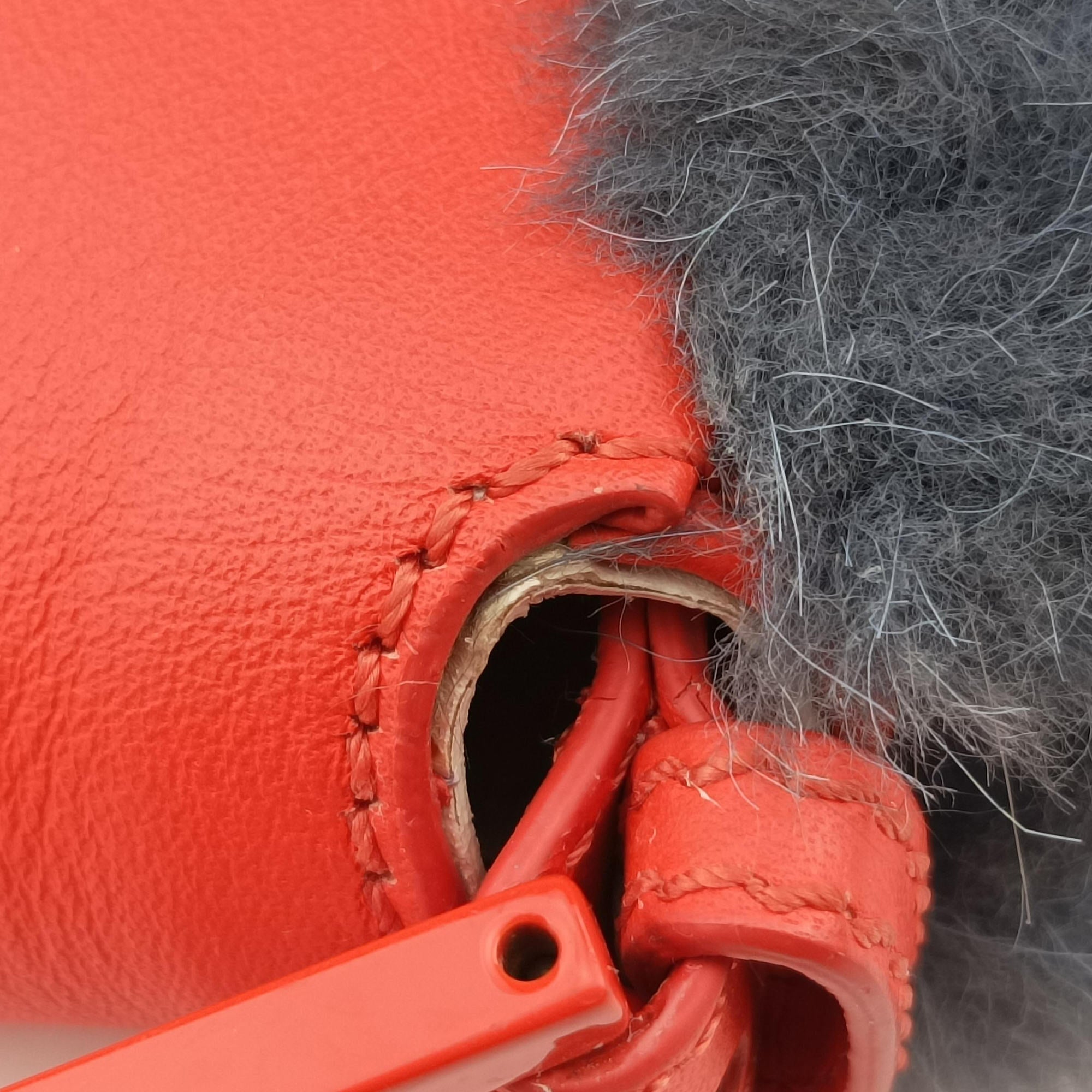 Pre-owned Fendi Bag Bugs Monster Red × Blue Calfskin × Fox Fur × Mink  handbag | stylenewstar
