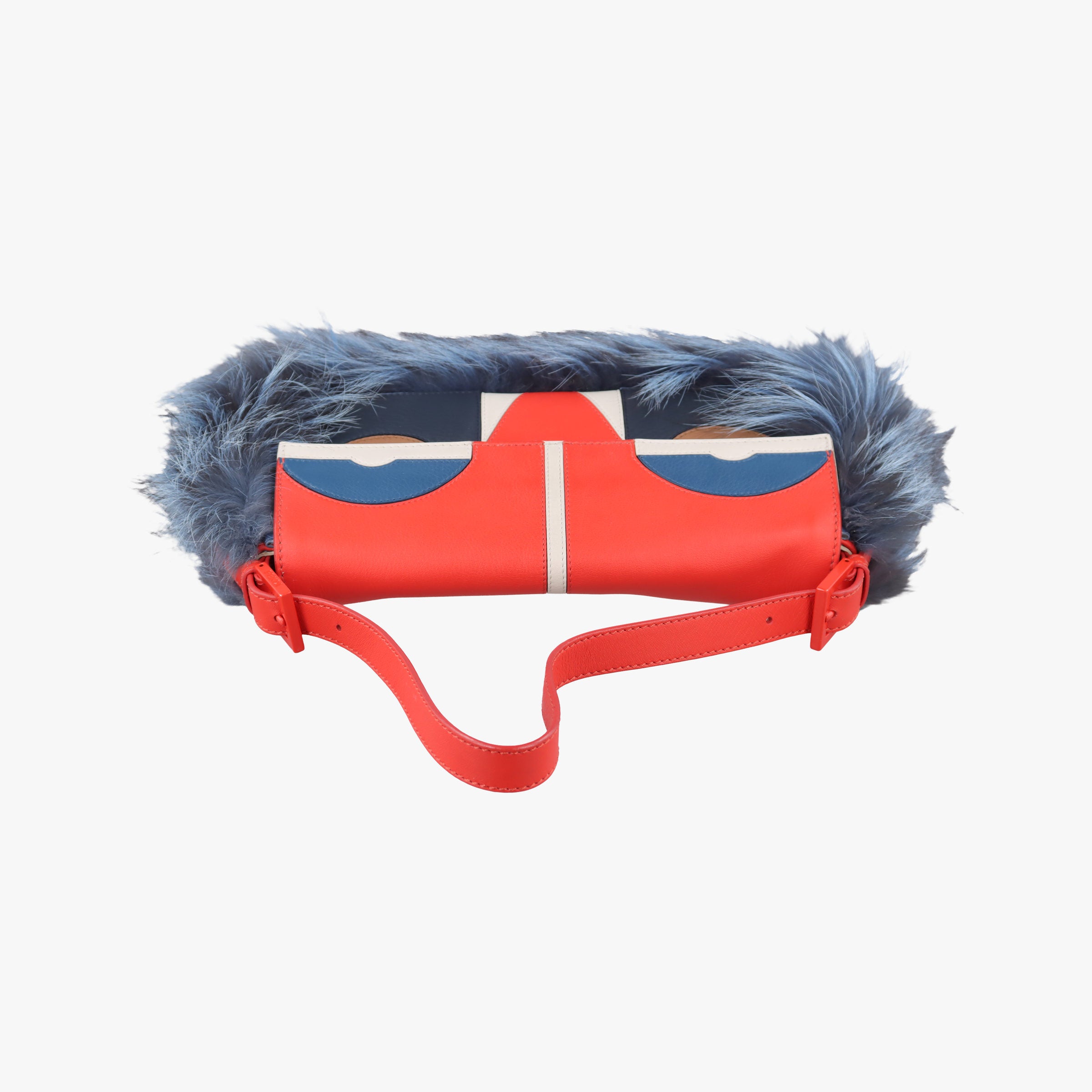 Pre-owned Fendi Bag Bugs Monster Red × Blue Calfskin × Fox Fur × Mink  handbag | stylenewstar