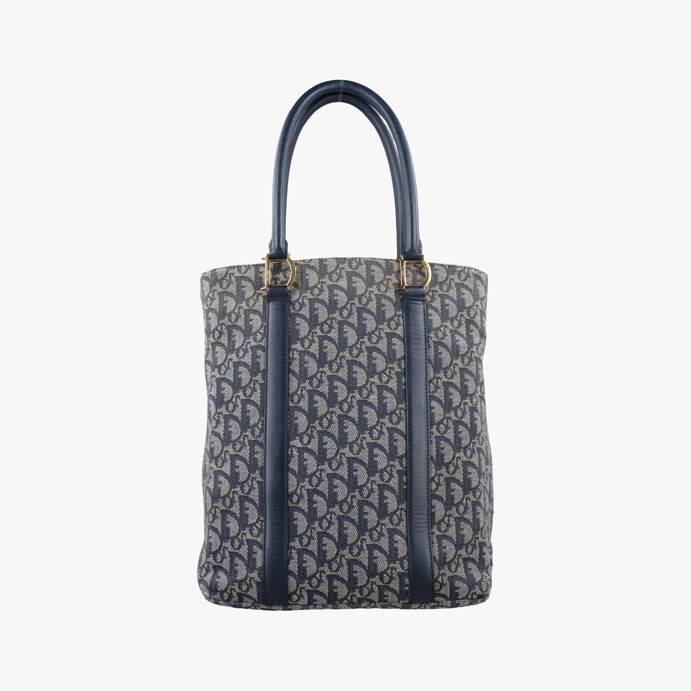 Pre-owned Christian Dior Trotter Tote Navy Jacquard × Leather  handbag | stylenewstar