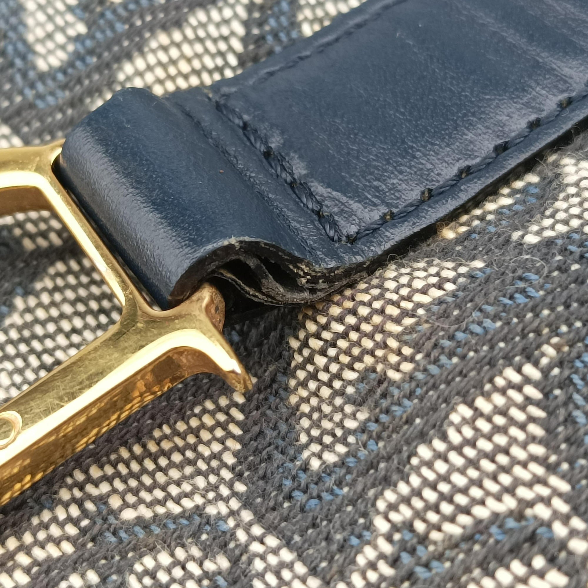 Pre-owned Christian Dior Trotter Tote Navy Jacquard × Leather  handbag | stylenewstar