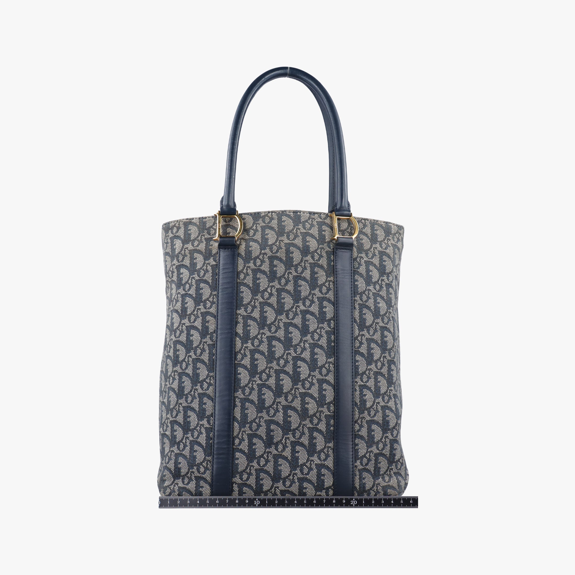 Pre-owned Christian Dior Trotter Tote Navy Jacquard × Leather  handbag | stylenewstar