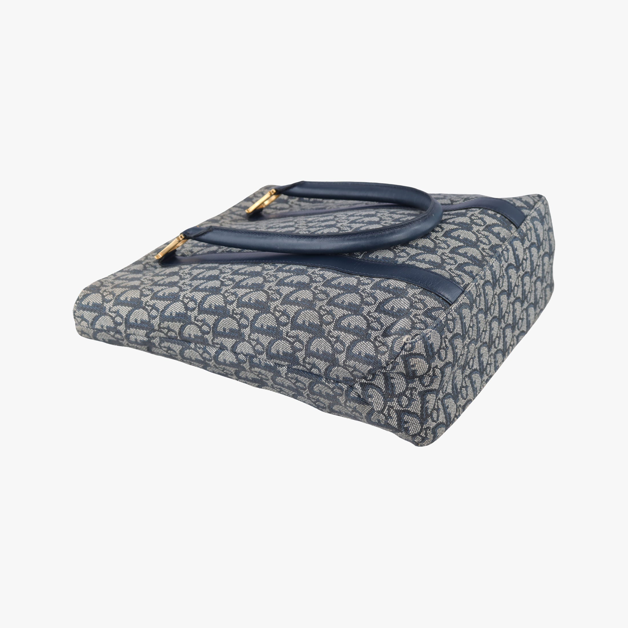 Pre-owned Christian Dior Trotter Tote Navy Jacquard × Leather  handbag | stylenewstar