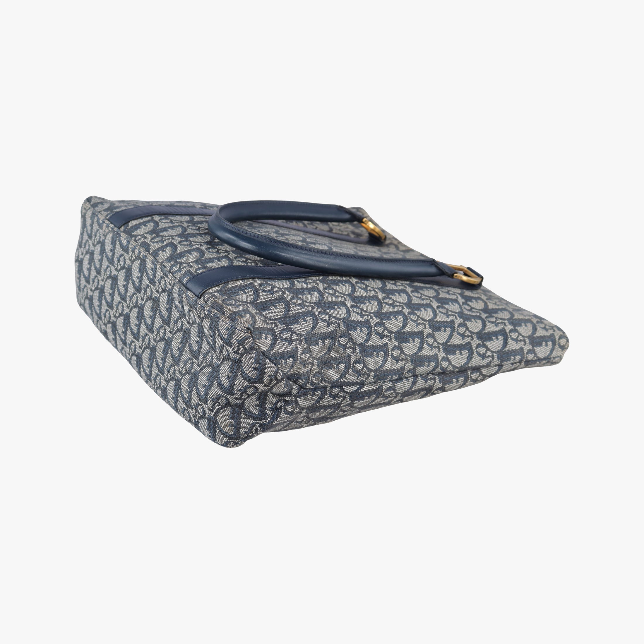 Pre-owned Christian Dior Trotter Tote Navy Jacquard × Leather  handbag | stylenewstar