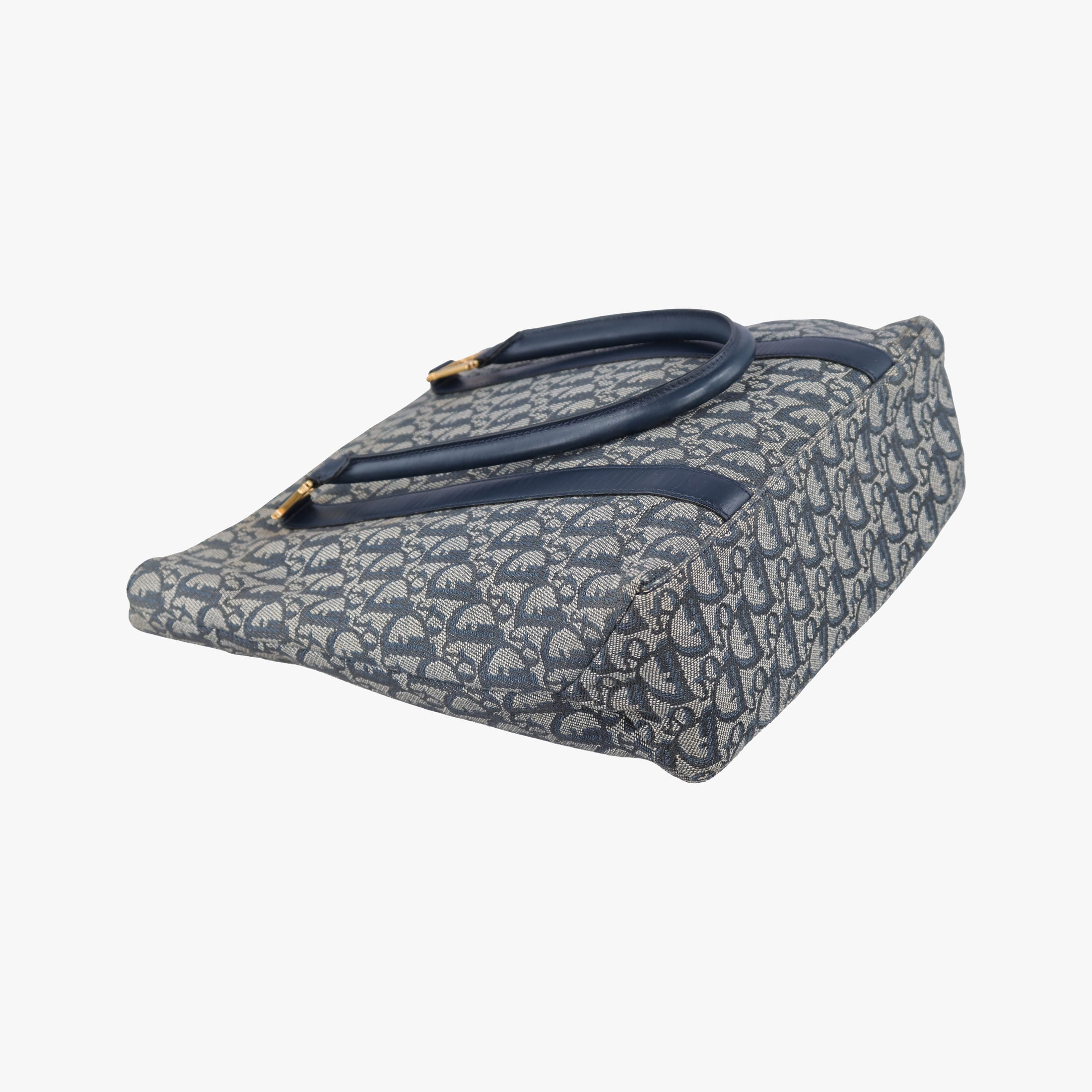 Pre-owned Christian Dior Trotter Tote Navy Jacquard × Leather  handbag | stylenewstar