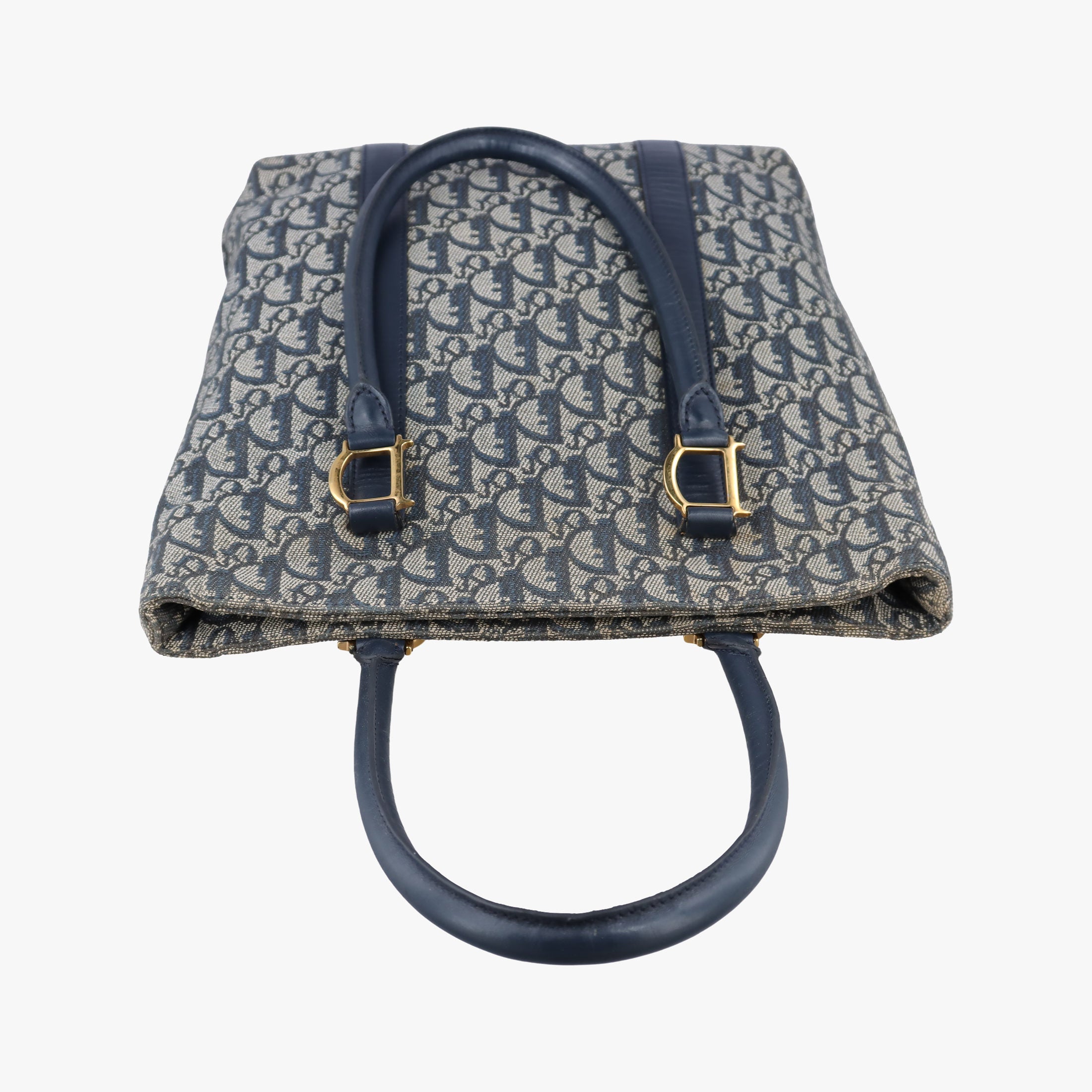 Pre-owned Christian Dior Trotter Tote Navy Jacquard × Leather  handbag | stylenewstar