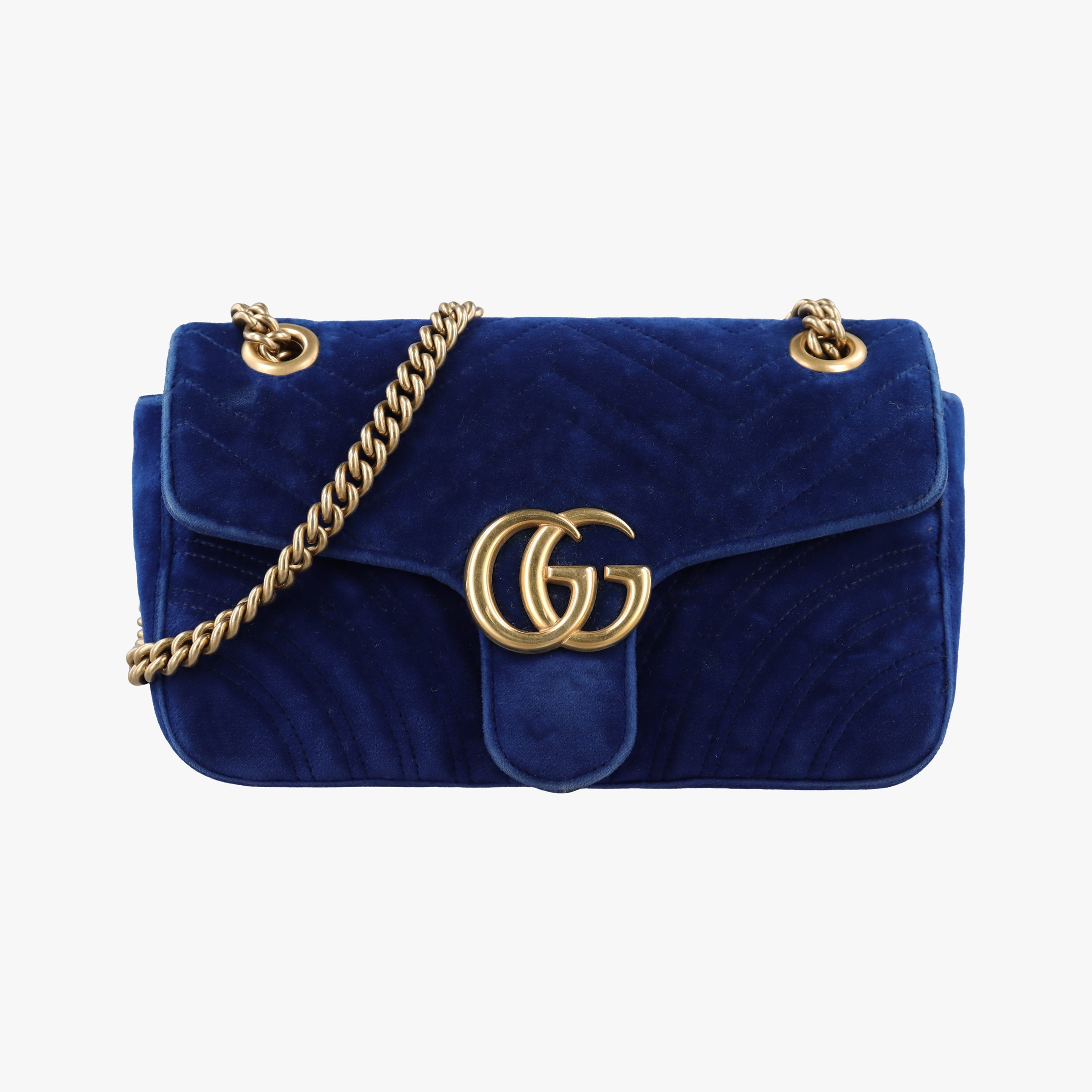 Pre-owned Gucci GG Marmont Blue velour 446744 shoulderbag | stylenewstar