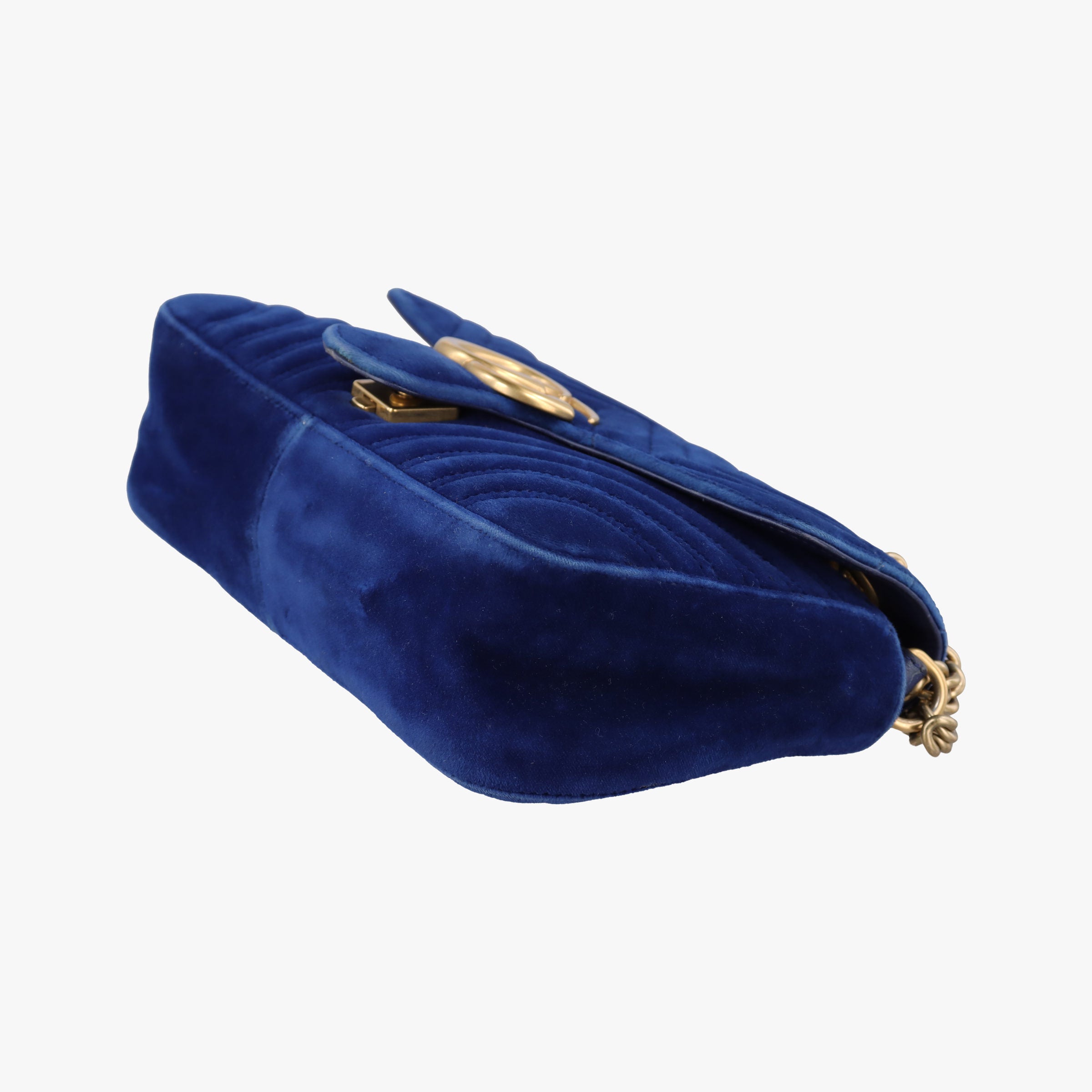 Pre-owned Gucci GG Marmont Blue velour 446744 shoulderbag | stylenewstar