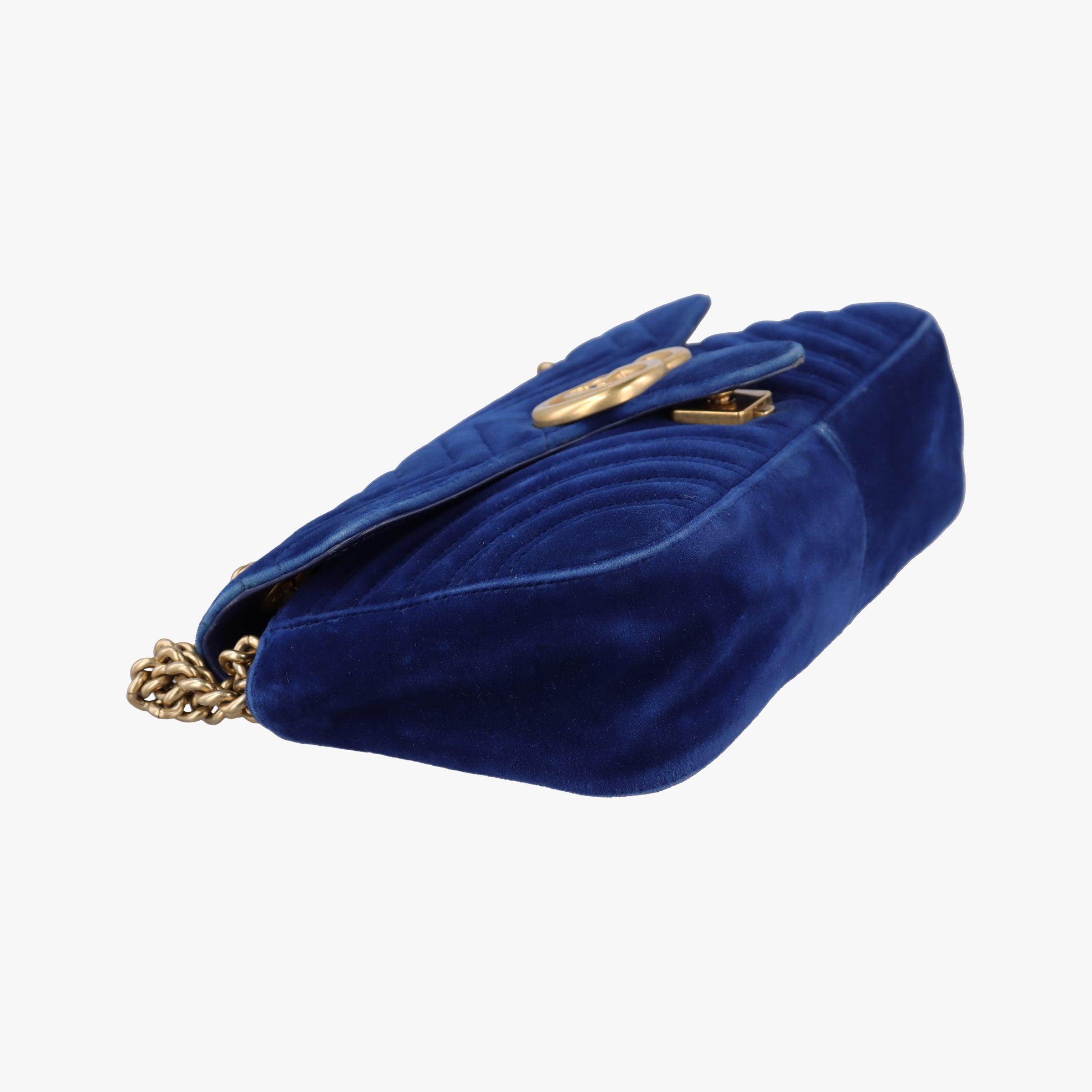 Pre-owned Gucci GG Marmont Blue velour 446744 shoulderbag | stylenewstar
