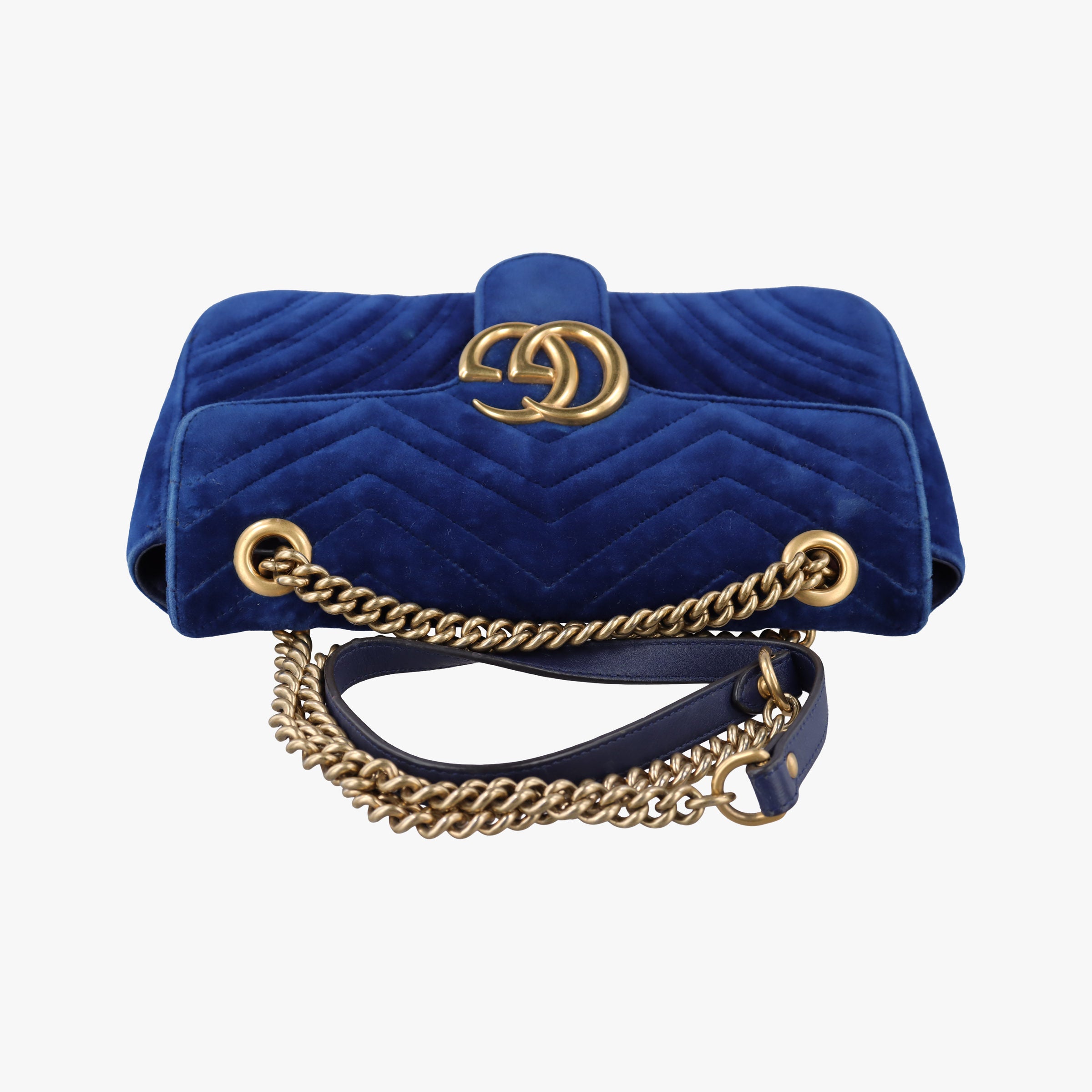 Pre-owned Gucci GG Marmont Blue velour 446744 shoulderbag | stylenewstar