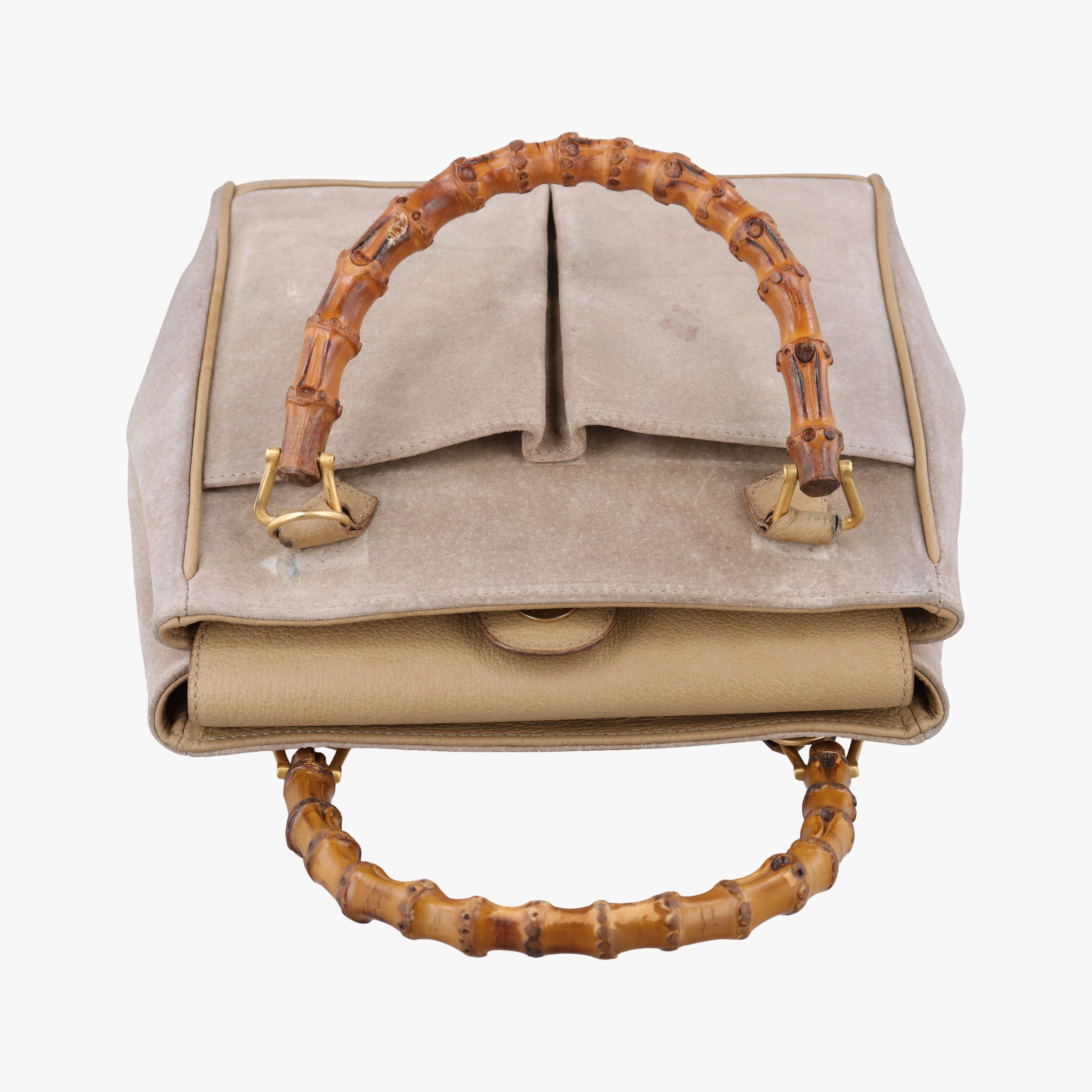 Pre-owned Gucci bamboo Beige Suede× Leather 001.12 handbag | stylenewstar
