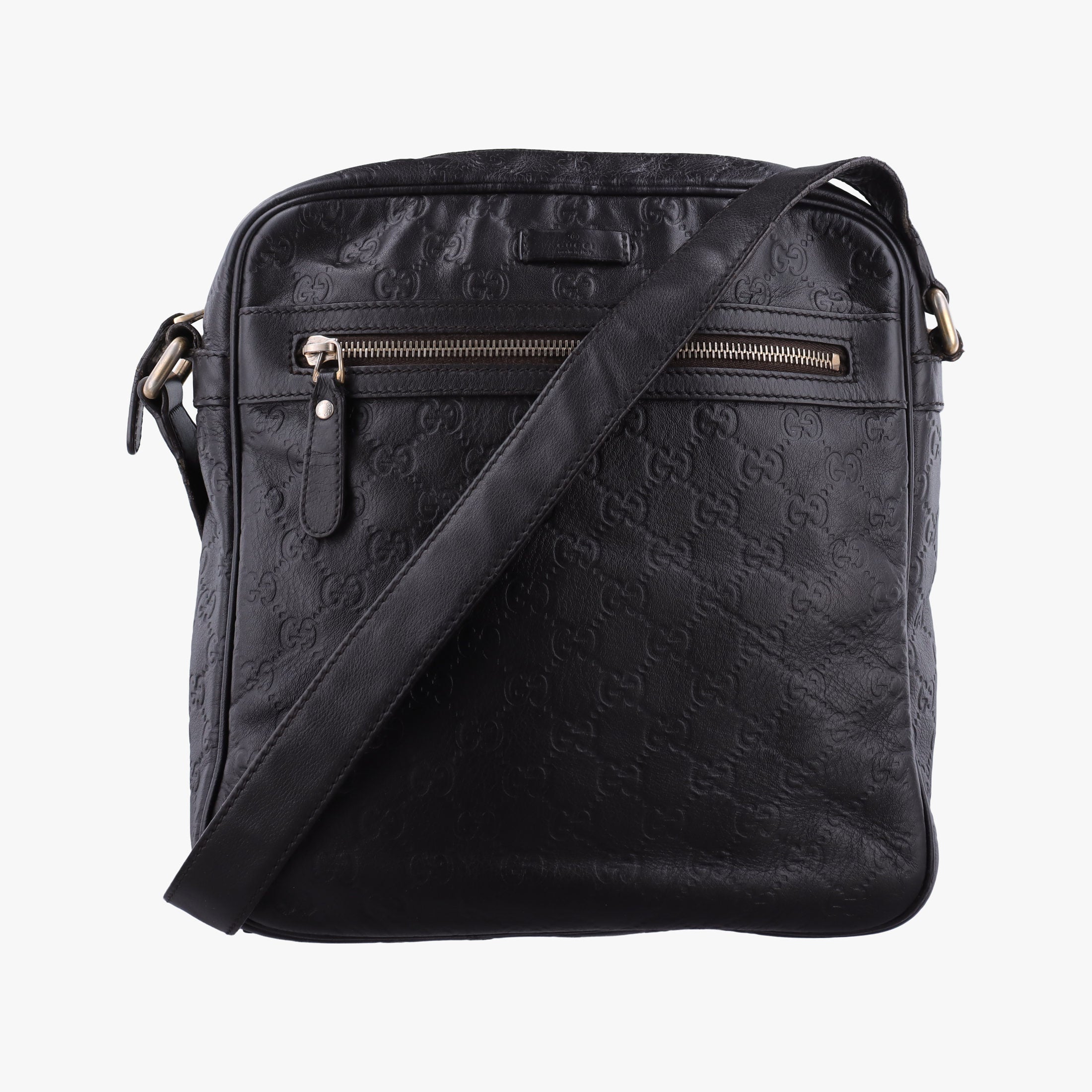 Pre-owned Gucci Guccissima Messenger Black Leather 201448 shoulderbag | stylenewstar
